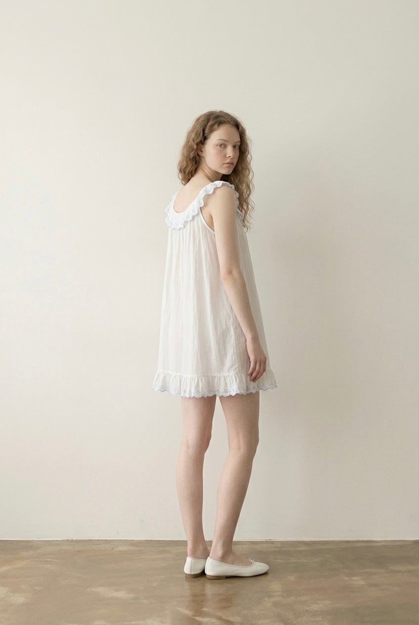 -Ever Lasting - Cloudberry Ruffle Sleeveless Nightgown / White -Pajamas -Ever Lasting