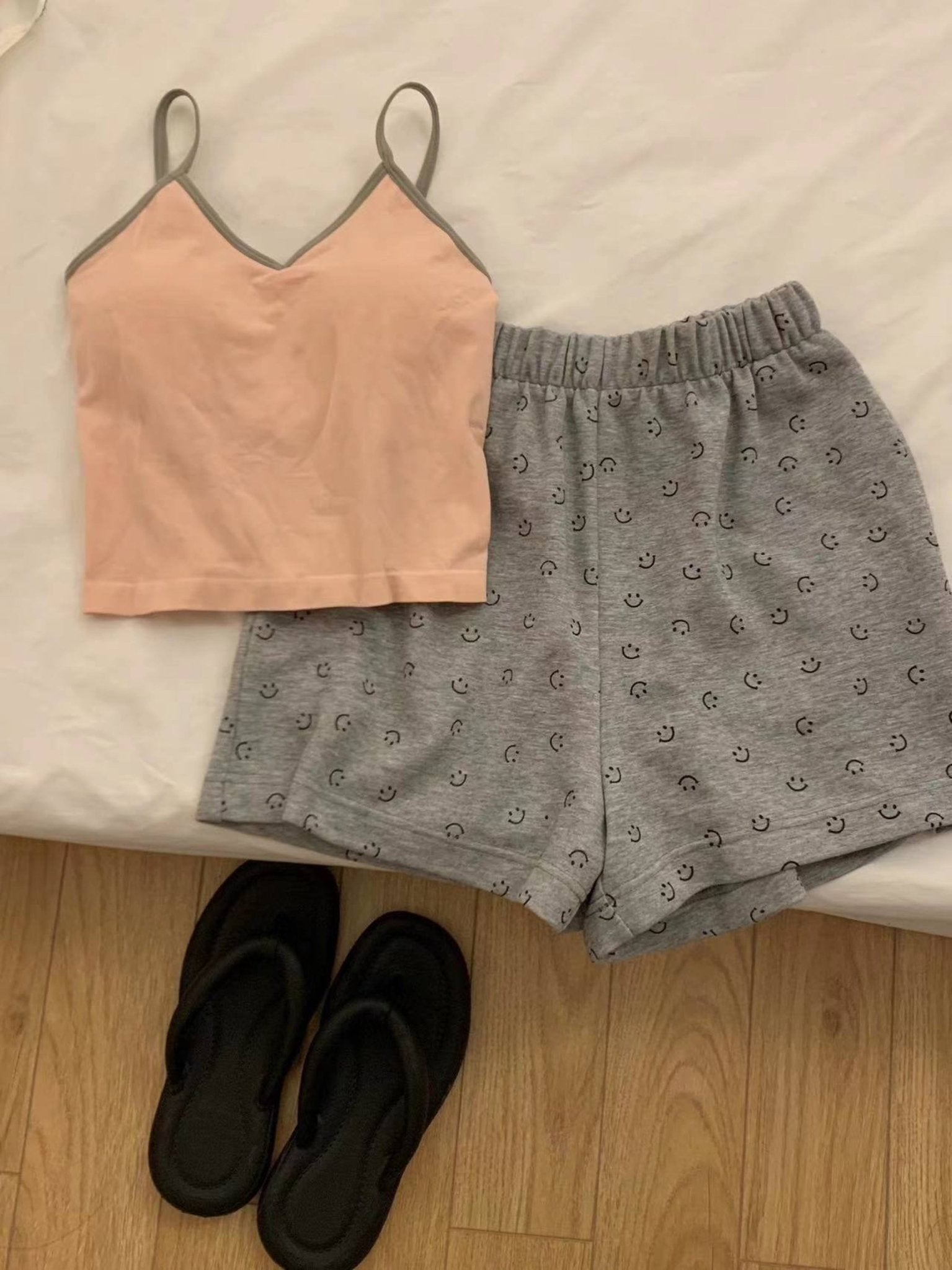 Comfy Padded Tank Shorts Set / Blue Top + Green Gingham - Ever Lasting