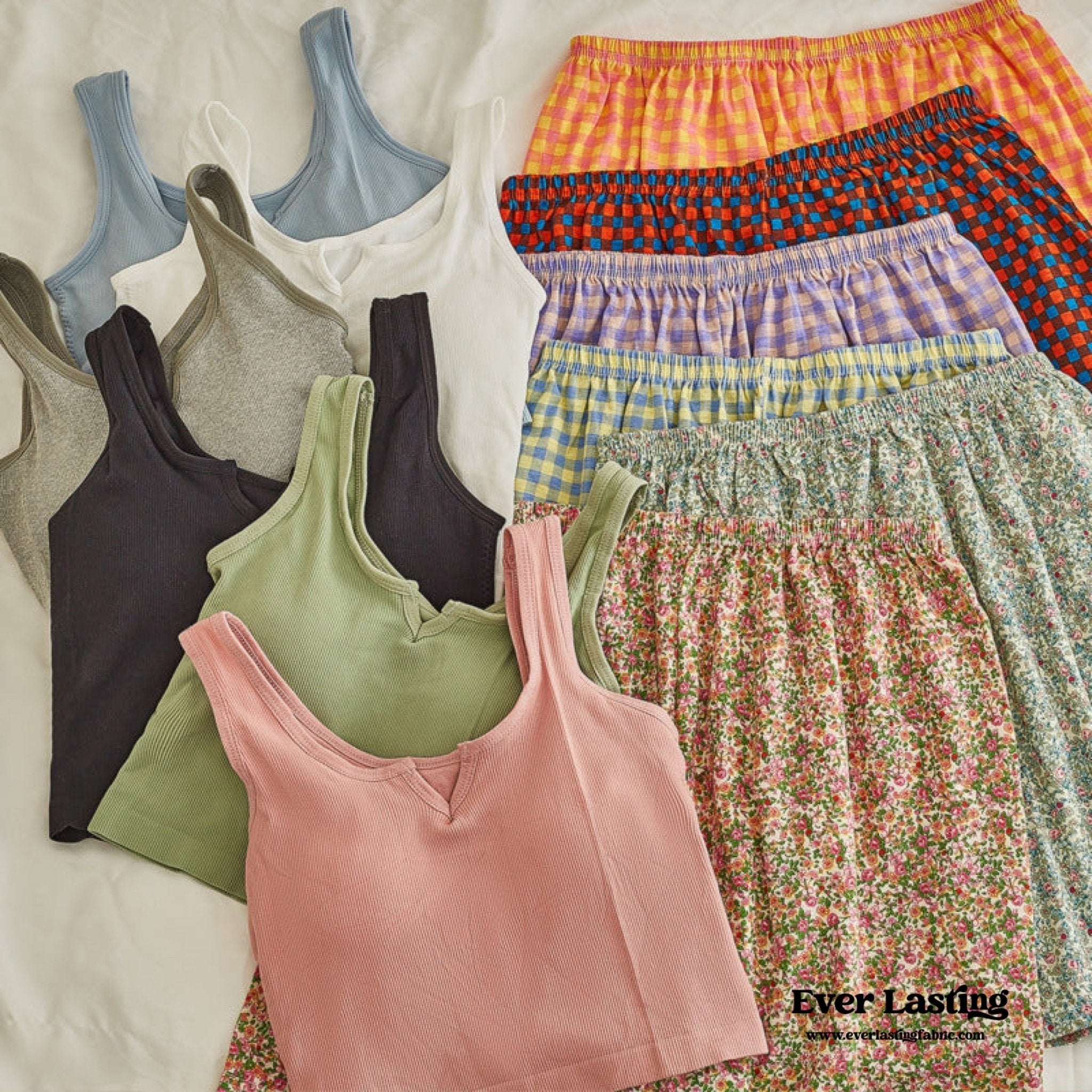 Comfy Padded Tank Shorts Set / Gray Top + Purple Gingham - Ever Lasting