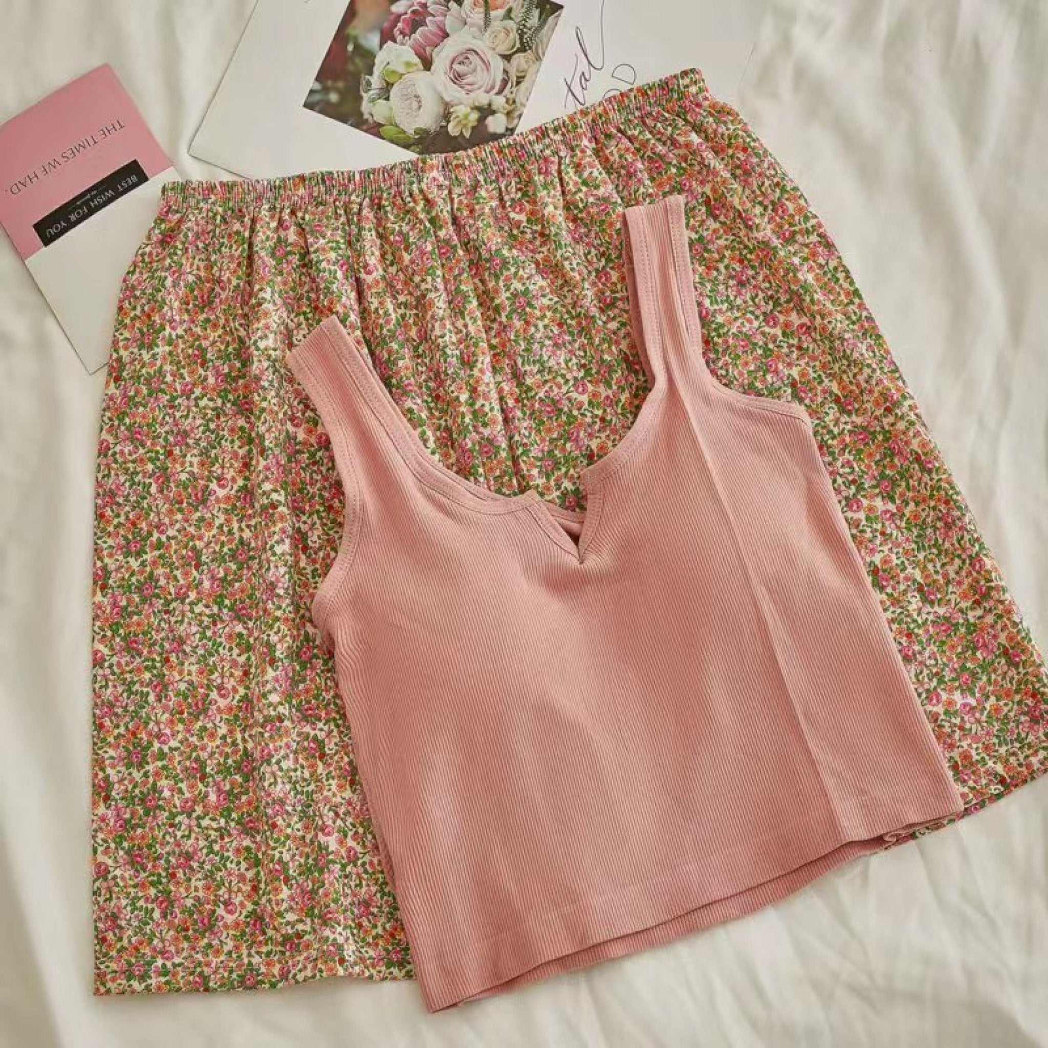 Comfy Padded Tank Shorts Set / Pink Floral - Ever Lasting