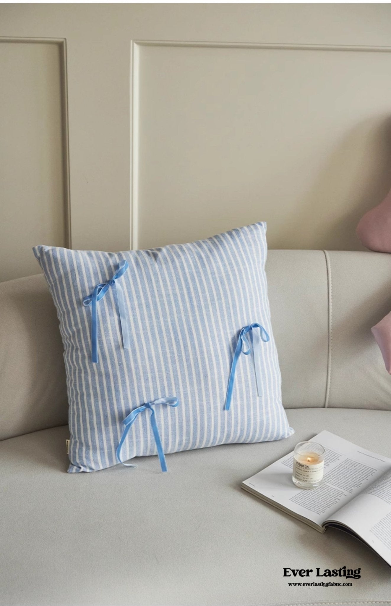 Coquette Cute Bow Shaped Square Pillow / Blue - Ever Lasting
