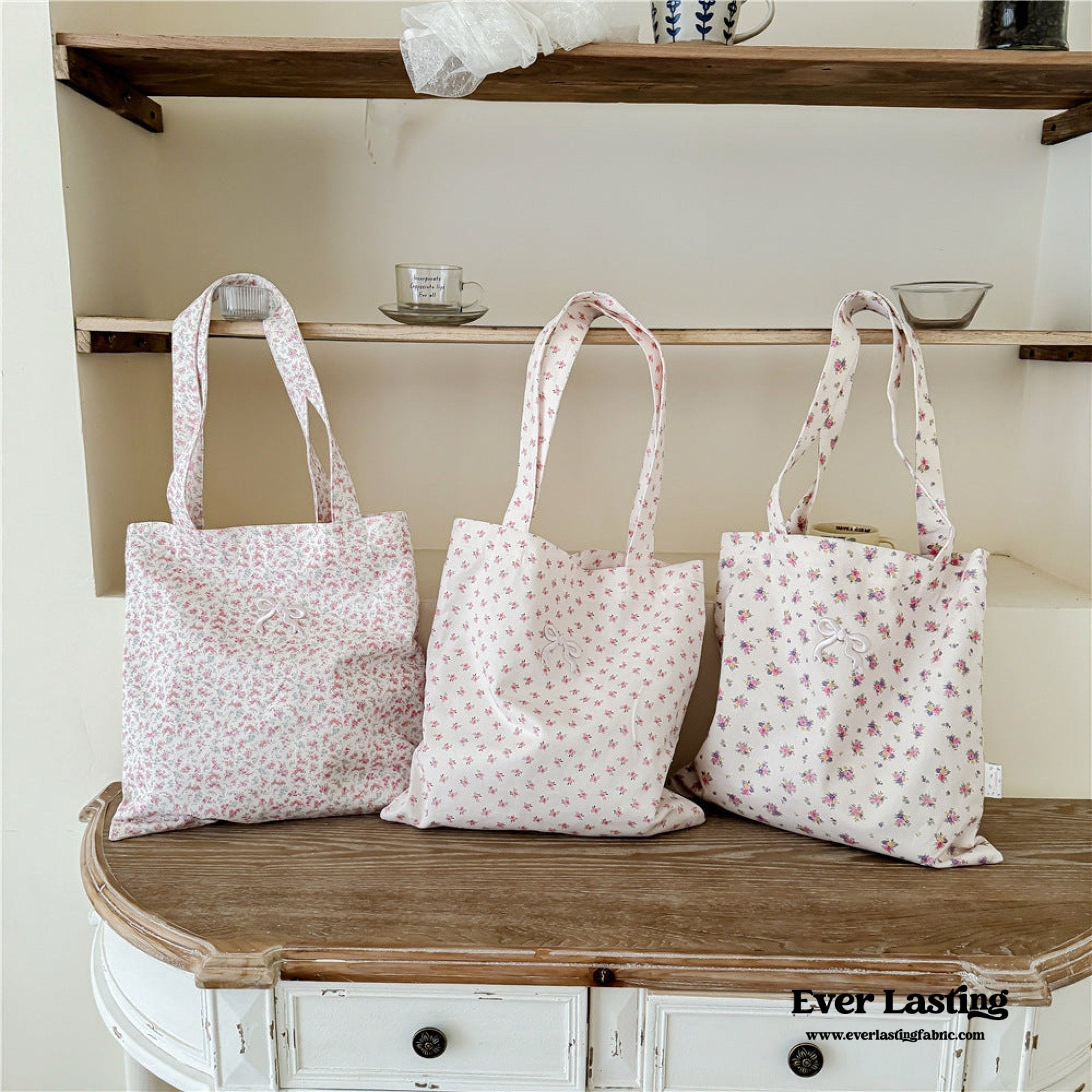 Coquette Floral Ribbon Bow Girly Tote Bag - Ever Lasting