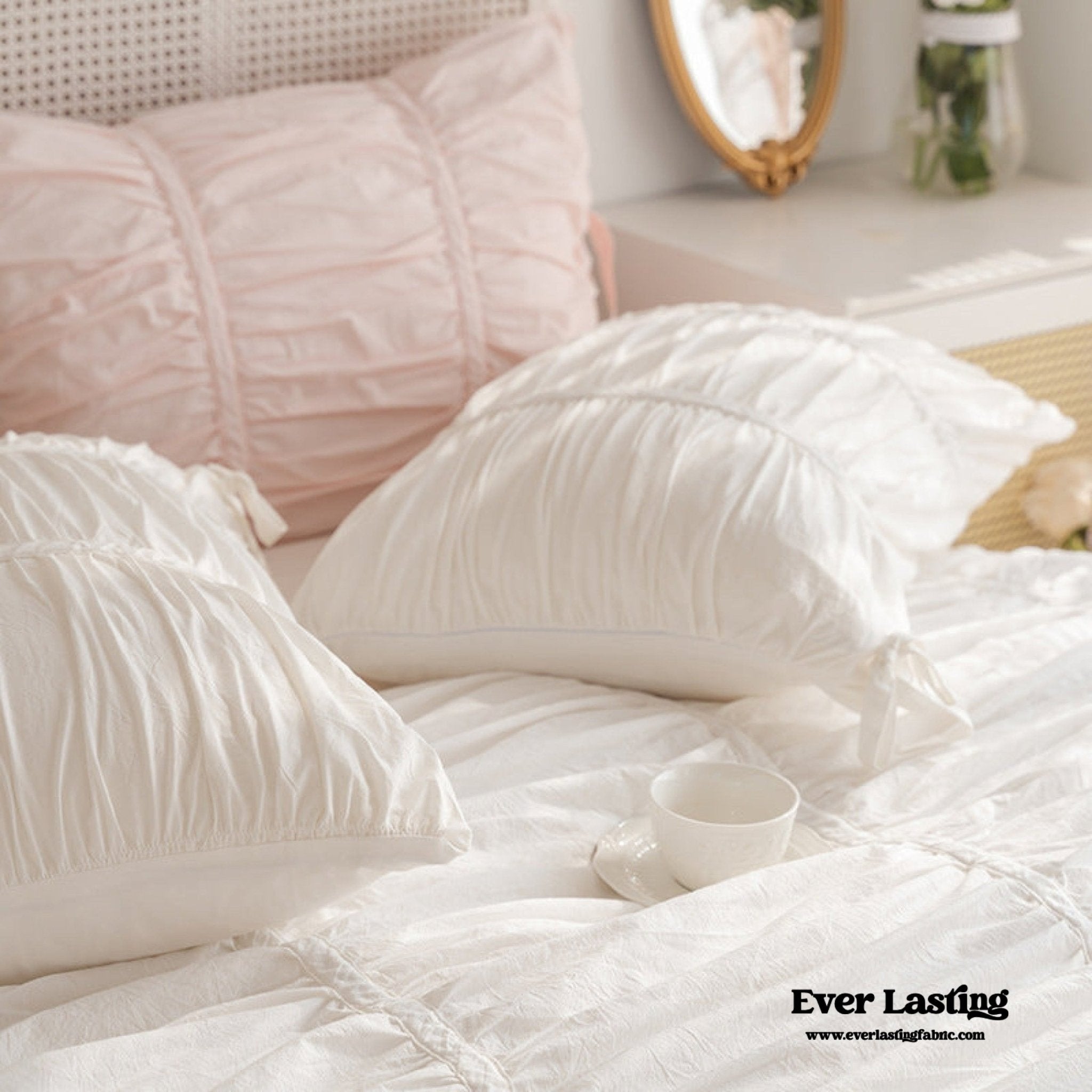 Coquette Ribbon Ties Pillowcases / White - Ever Lasting