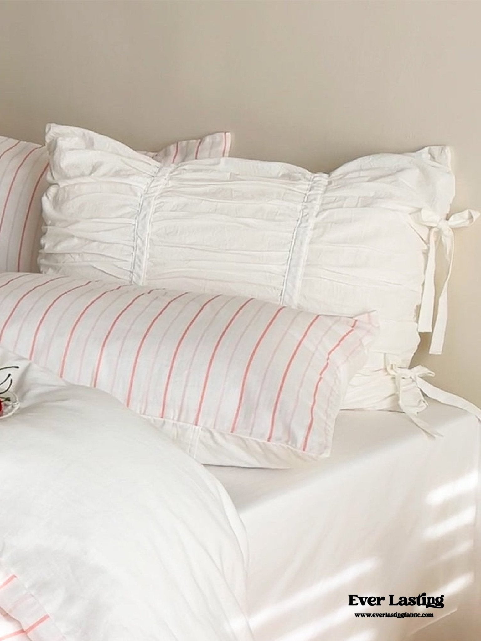 Coquette Ribbon Ties Pillowcases / White - Ever Lasting