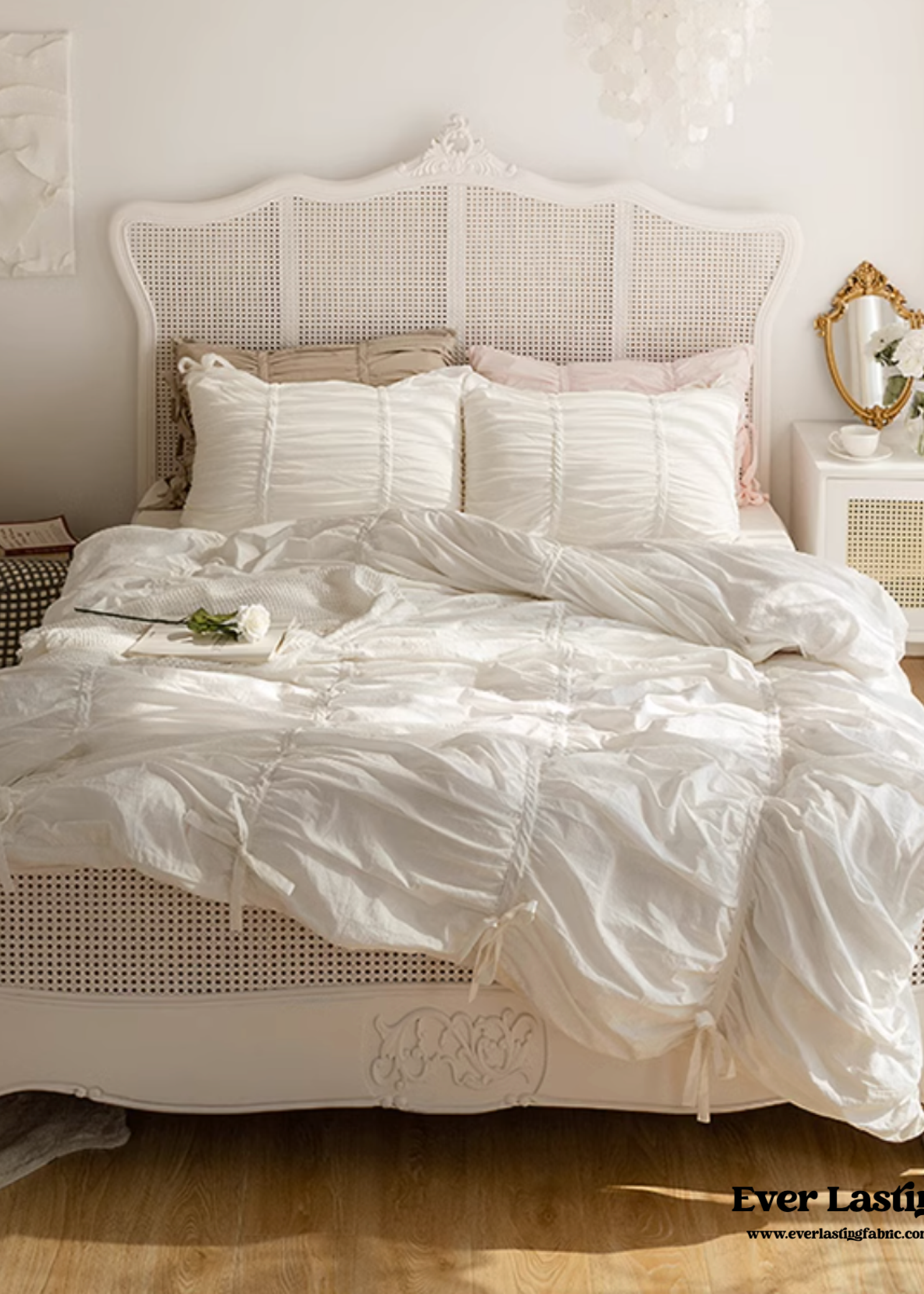 Coquette Ruffle Bedding Set with Ties / White Bedding Set