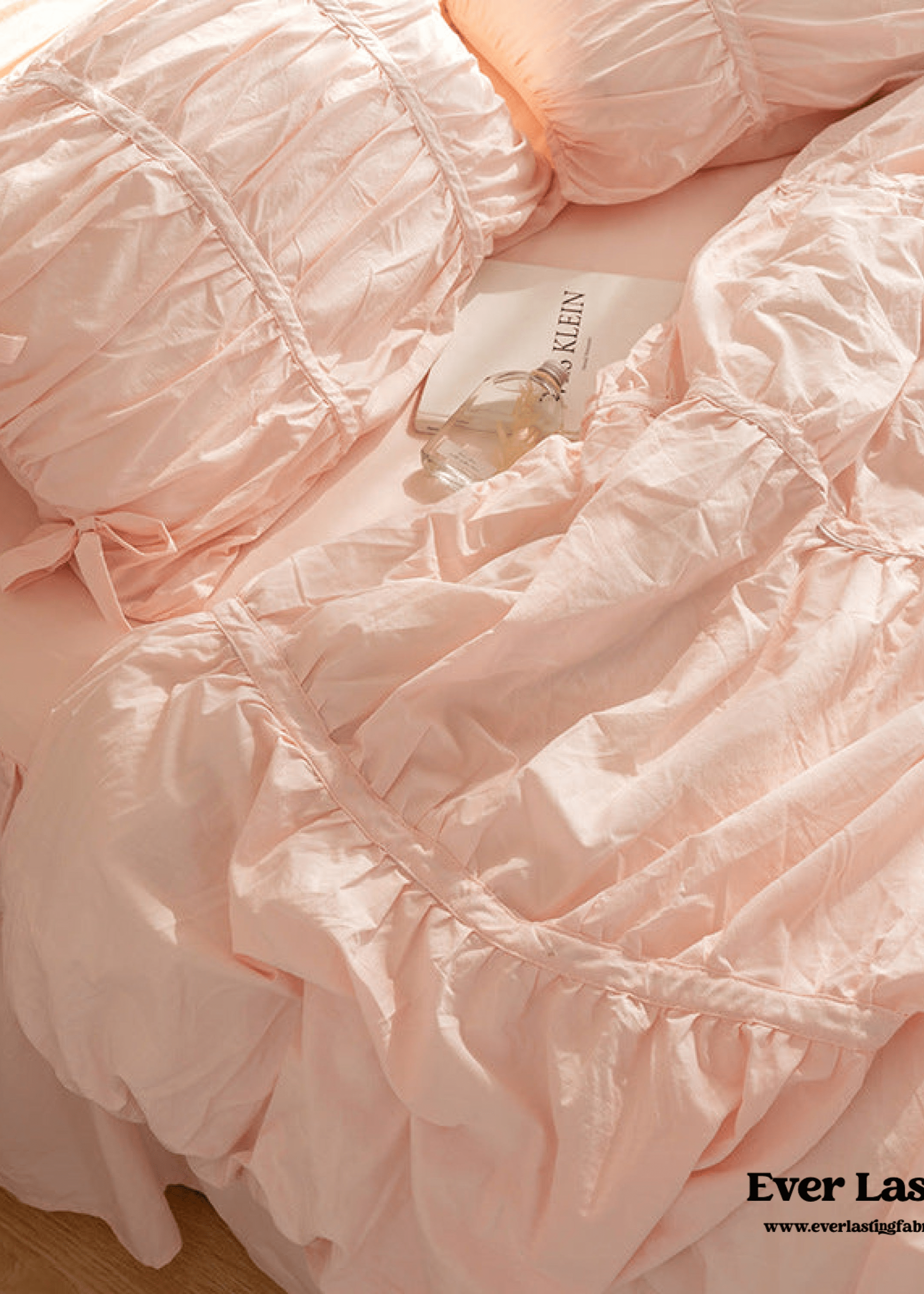 - Ever Lasting - Coquette Ruffle Bedding Set with Ties / Pink - Bedding Set - Ever Lasting