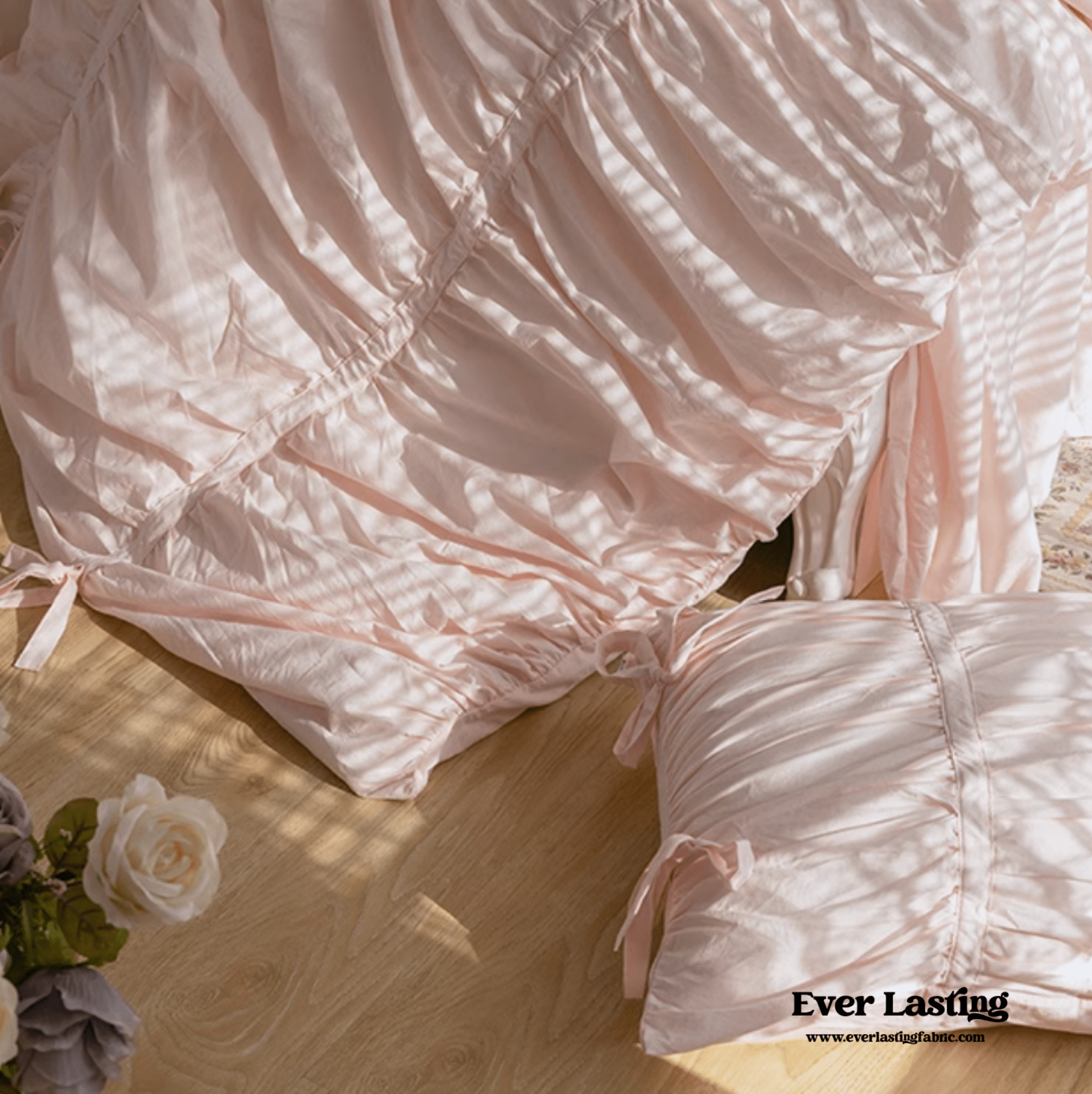 Coquette Ruffle Ribbon Ties Duvet Cover / Pink - Ever Lasting