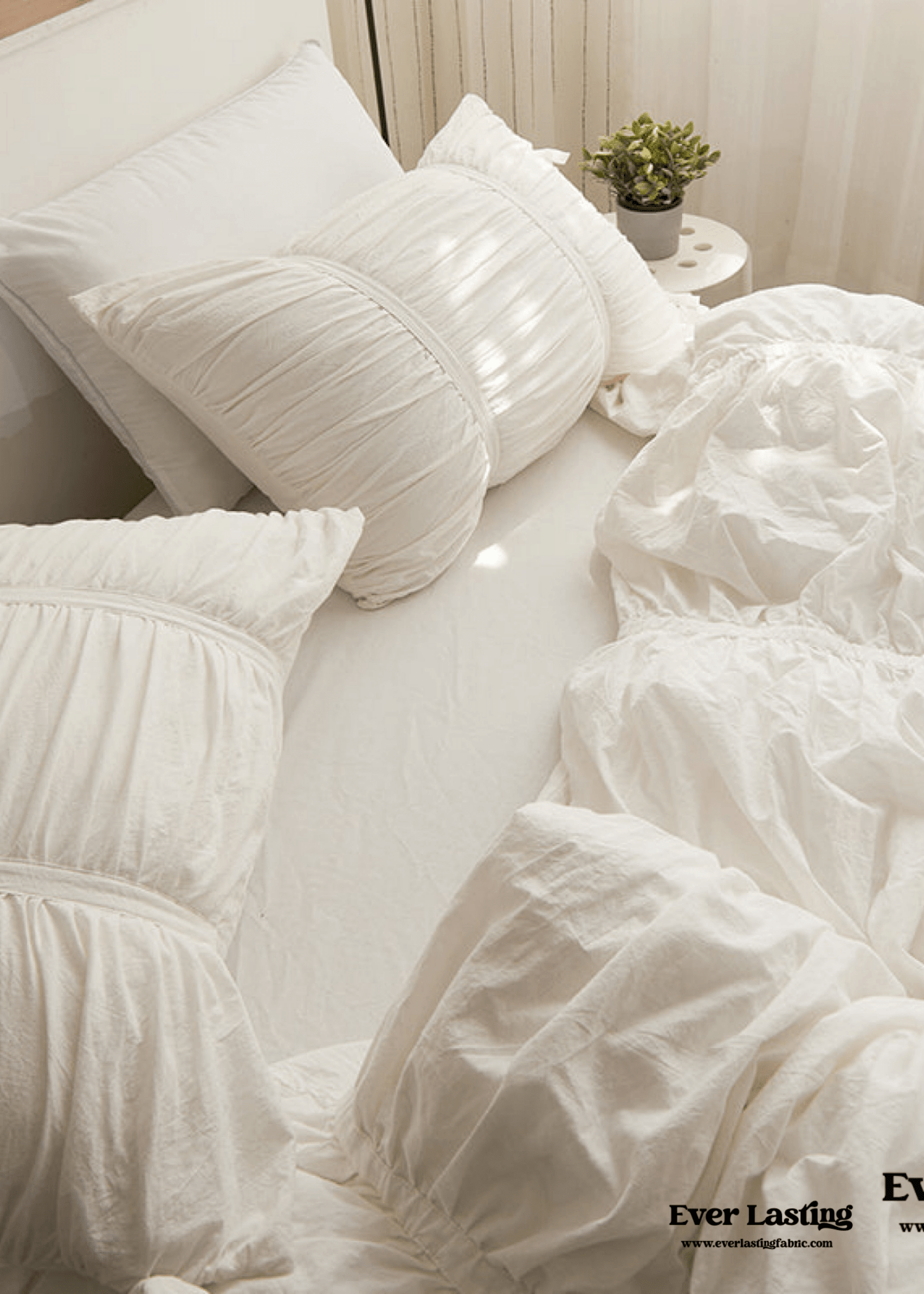 Coquette Ruffle Ribbon Ties Duvet Cover / White - Ever Lasting