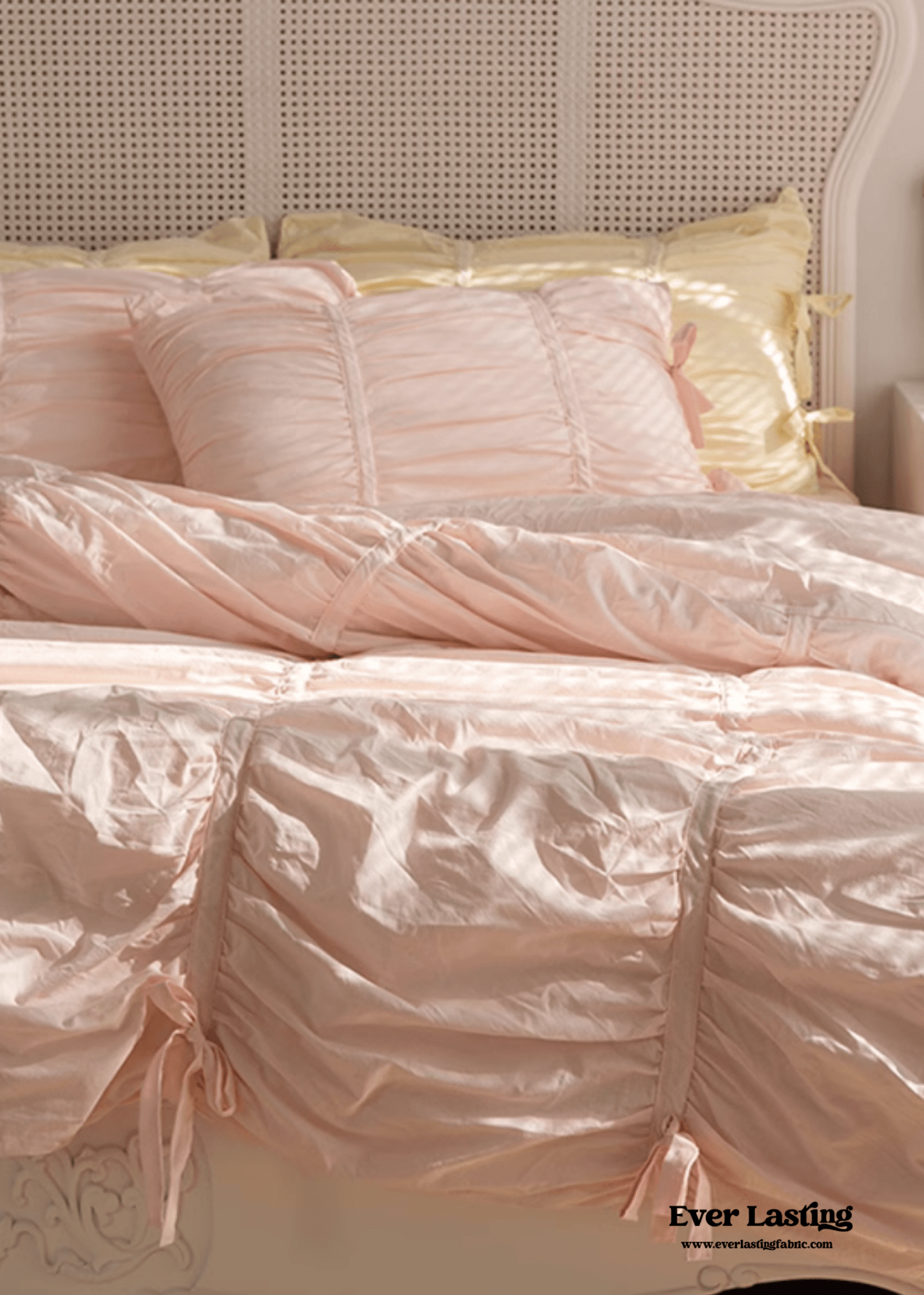 Coquette Ruffle Ribbon Ties Duvet Cover / White - Ever Lasting