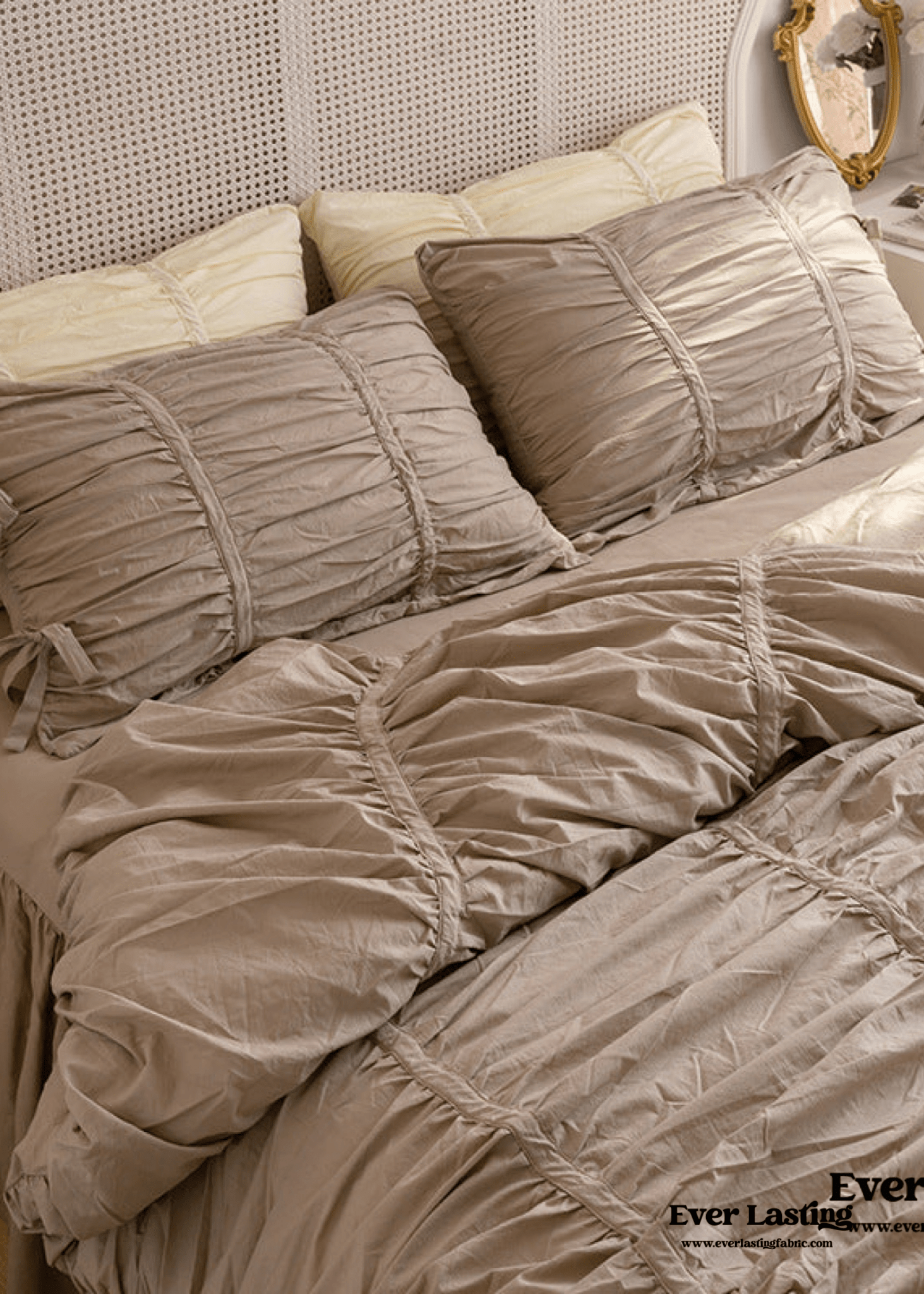 Coquette Ruffle Ribbon Ties Duvet Cover / White - Ever Lasting