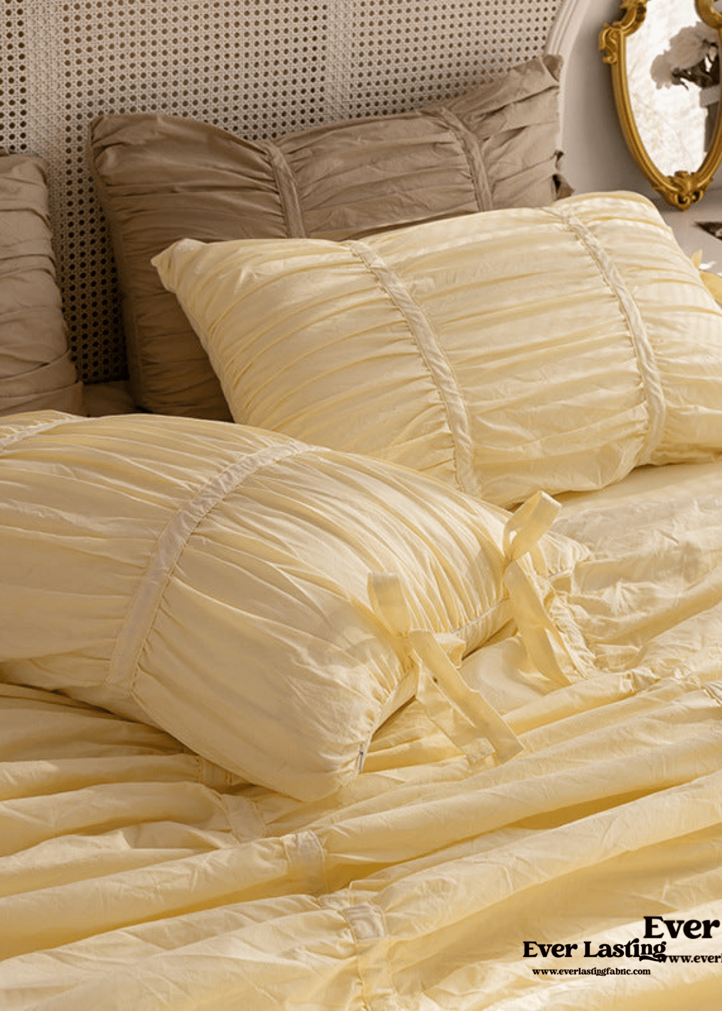Coquette Ruffle Ribbon Ties Duvet Cover / White - Ever Lasting