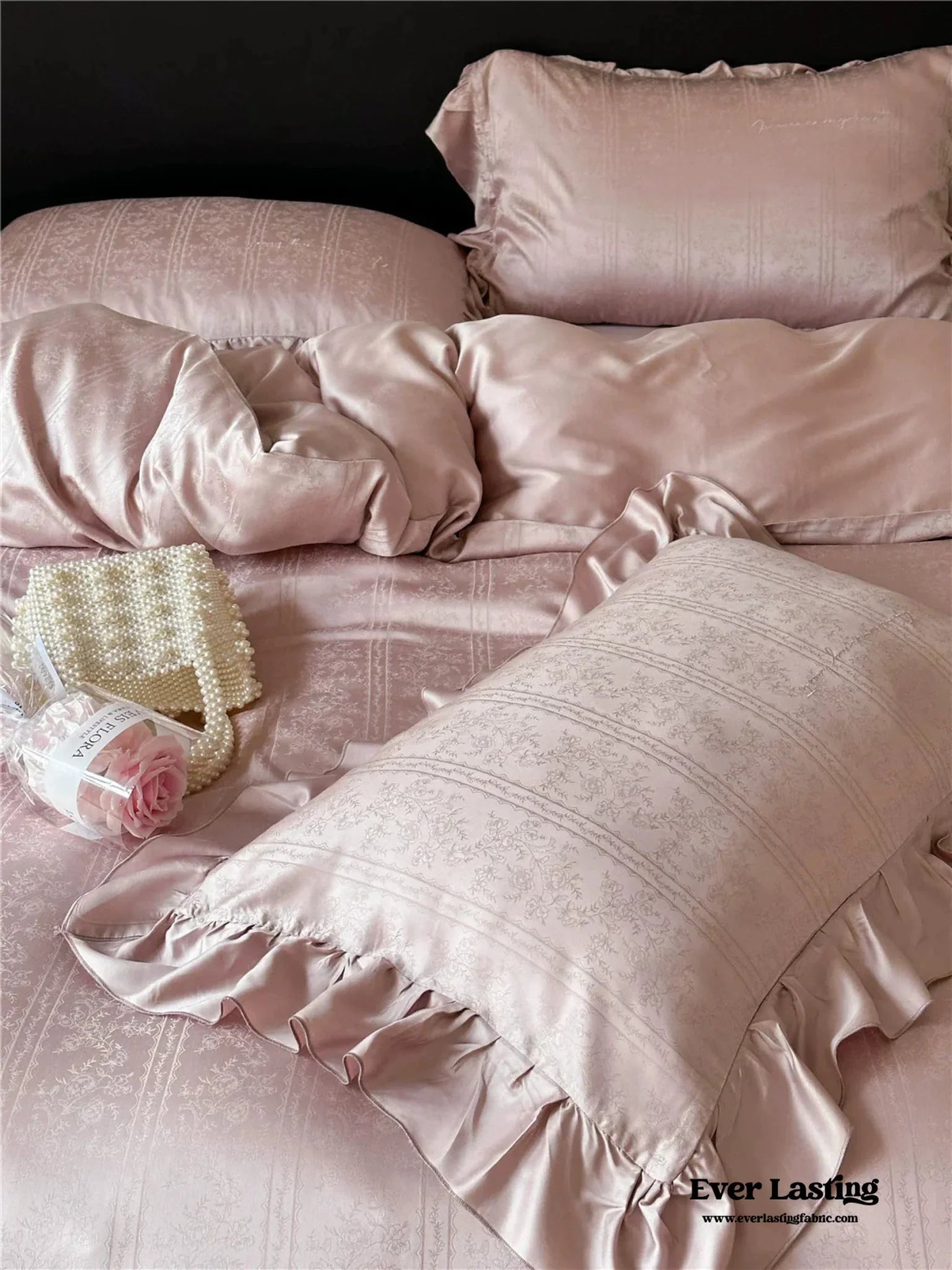 Coquette Tencel Silky Ruffle Bedding Set / White - Ever Lasting