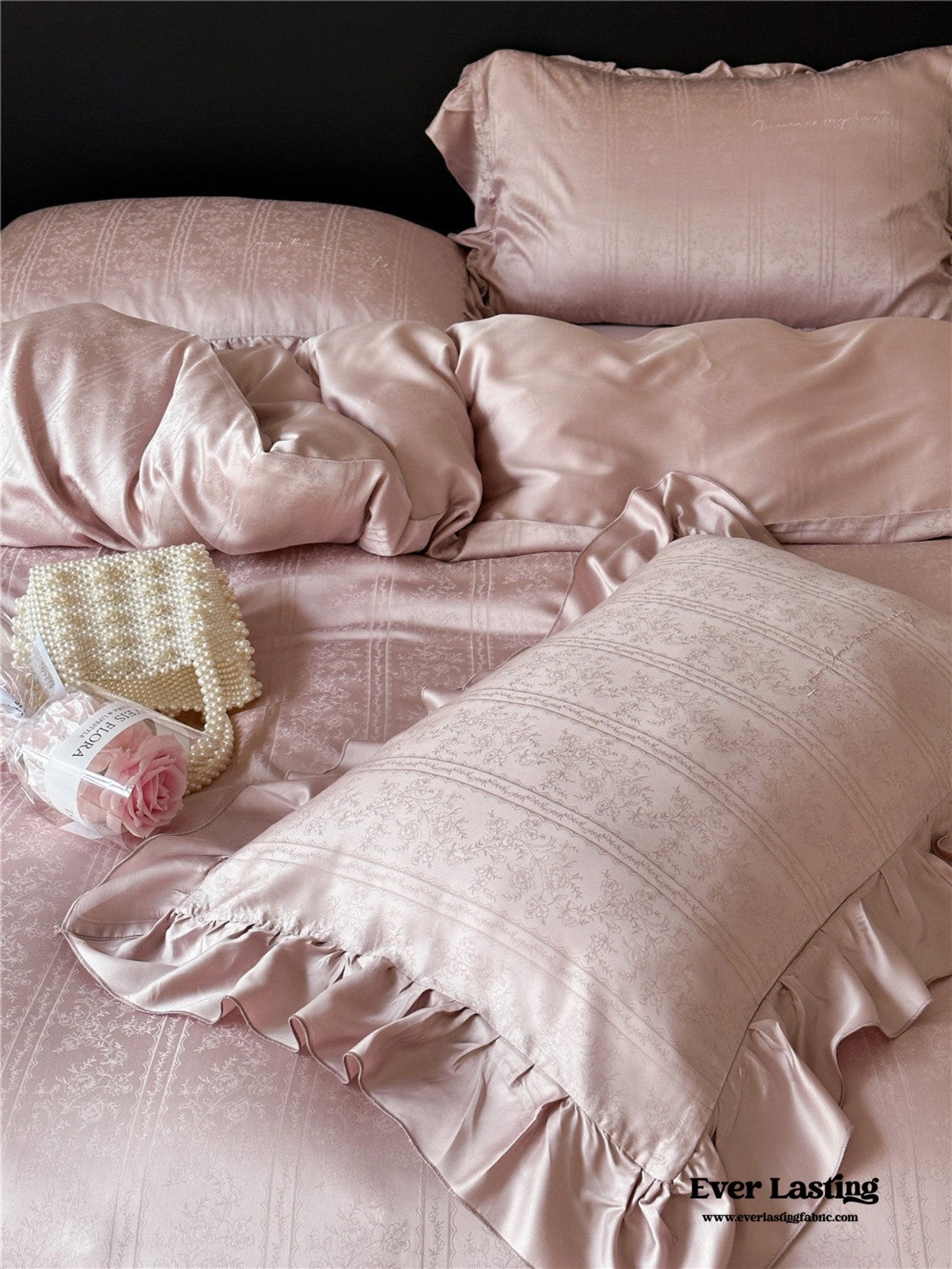 Coquette Tencel Silky Ruffle Bedding Set / White - Ever Lasting