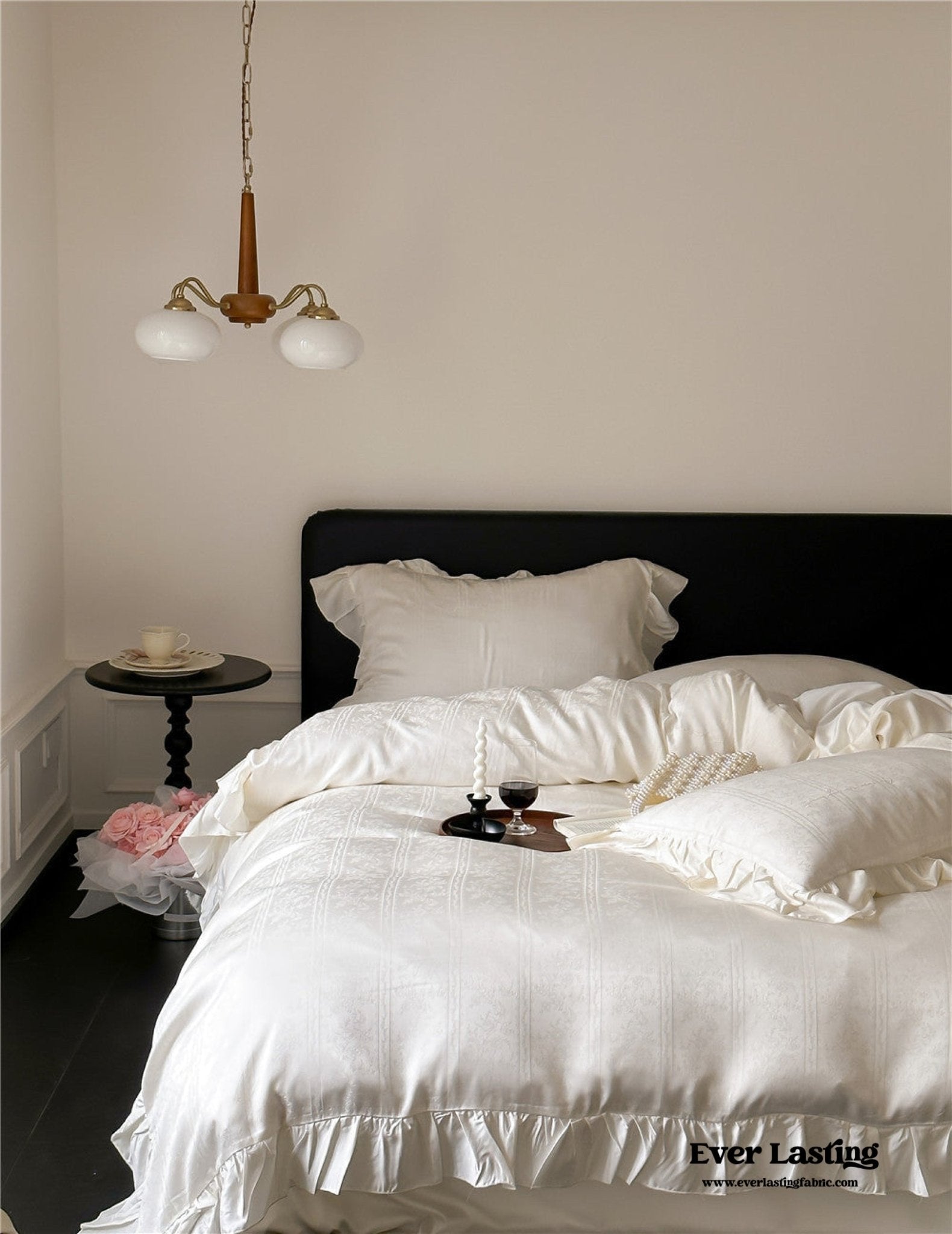 - Ever Lasting - Coquette Tencel Silky Ruffle Bedding Set / White - Bedding Set - Ever Lasting