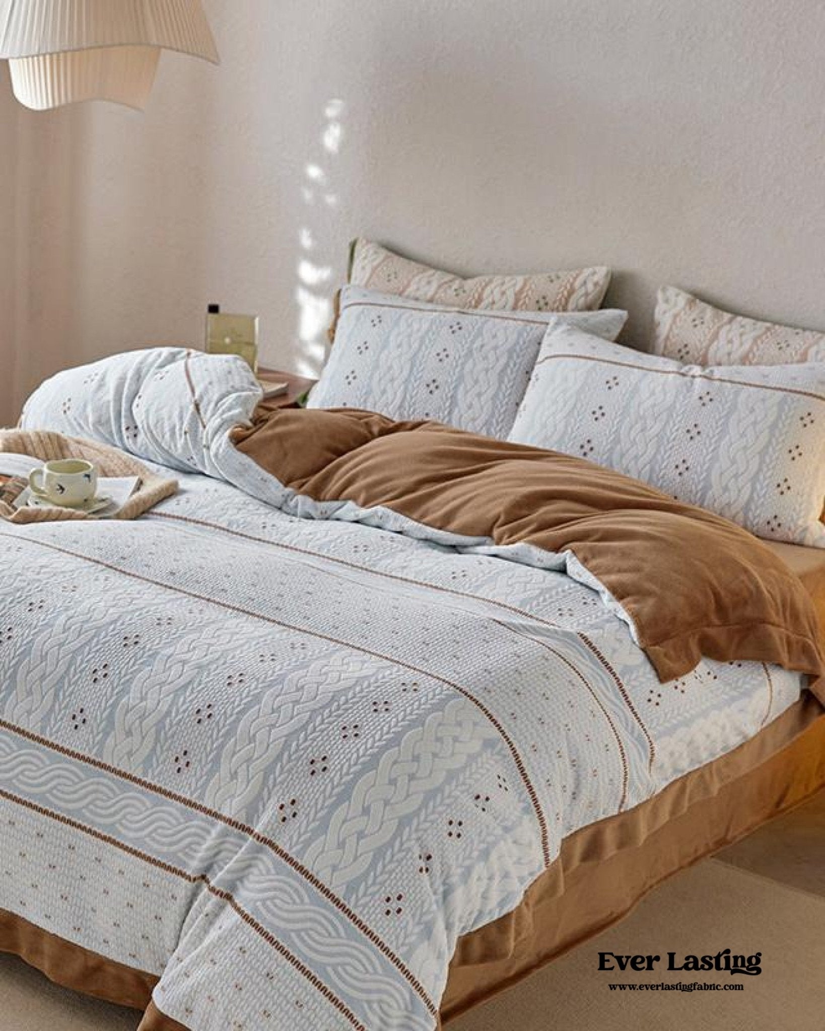 Cottage Braided Button Velvet Bedding Set / Cream - Ever Lasting