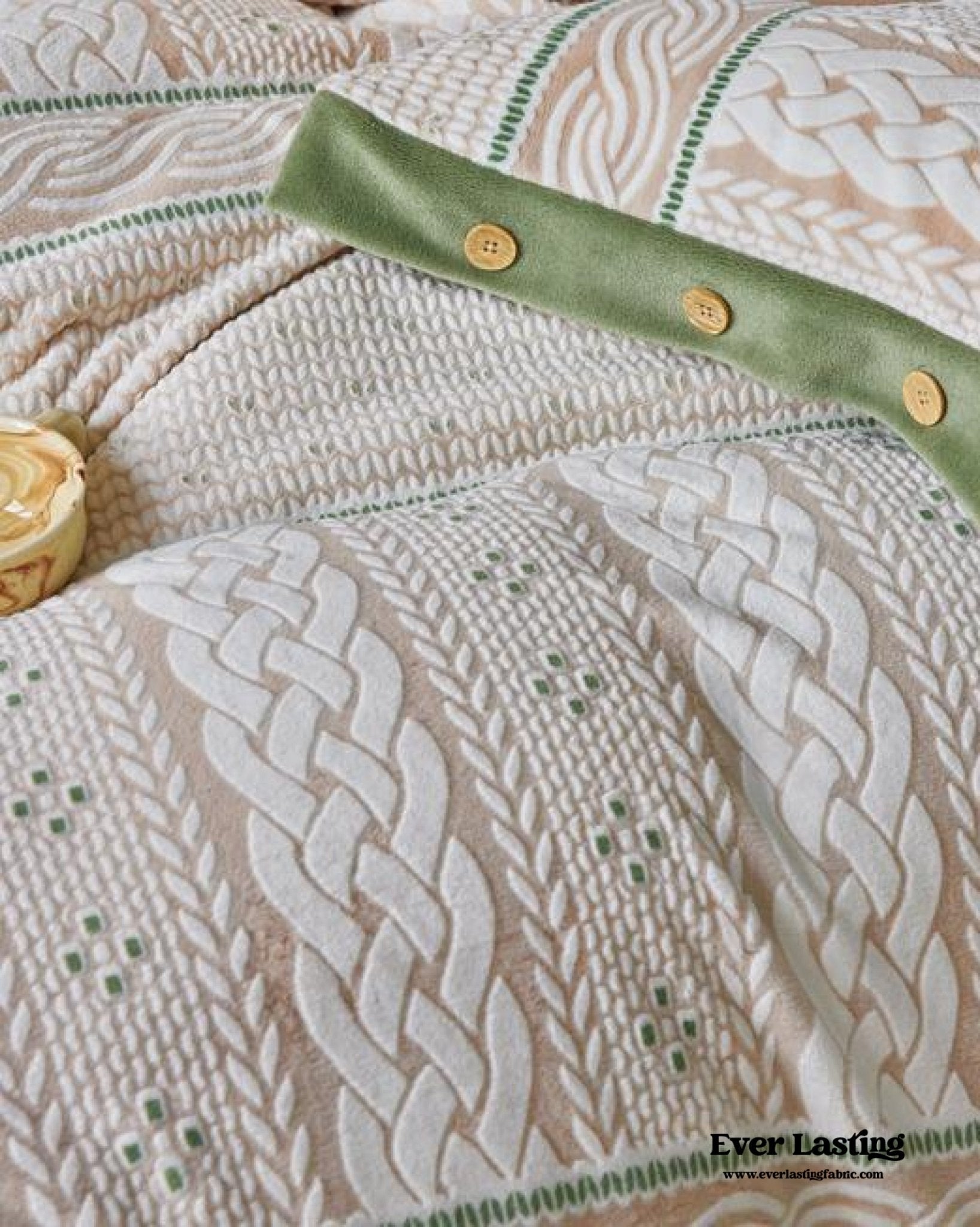Cottage Braided Button Velvet Bedding Set / Cream - Ever Lasting