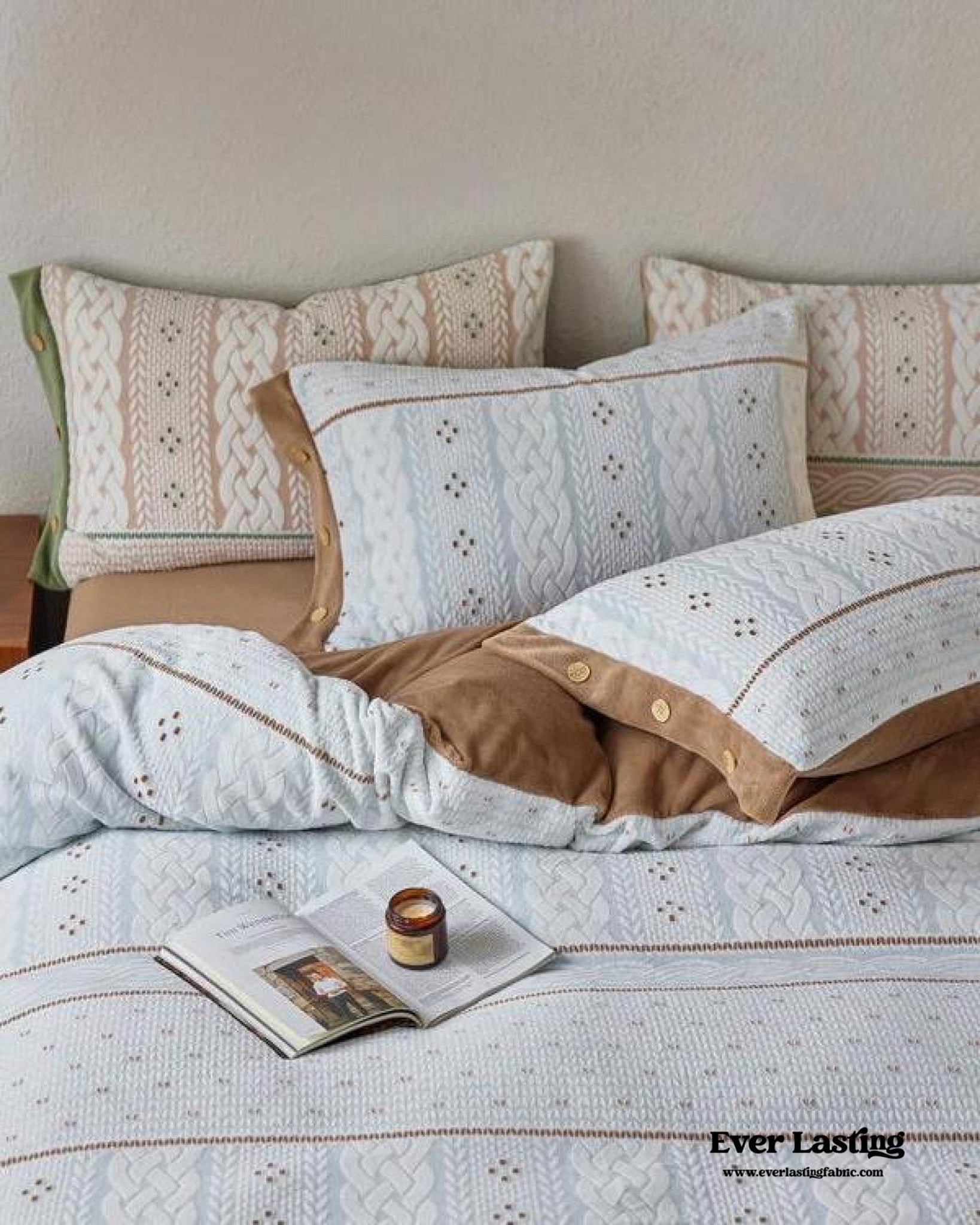 Cottage Braided Button Velvet Bedding Set / Cream - Ever Lasting