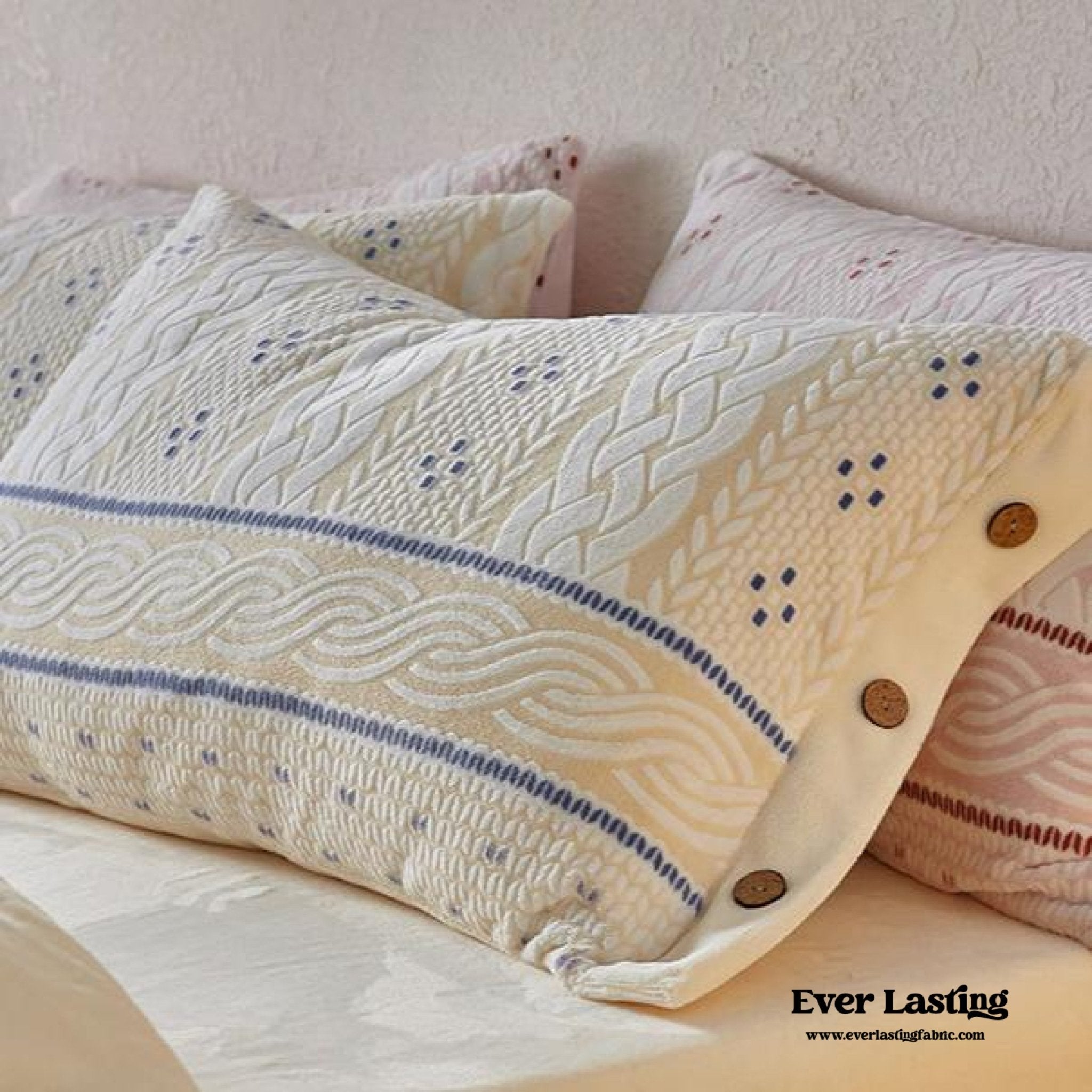 Cottage Braided Button Velvet Bedding Set / Cream - Ever Lasting