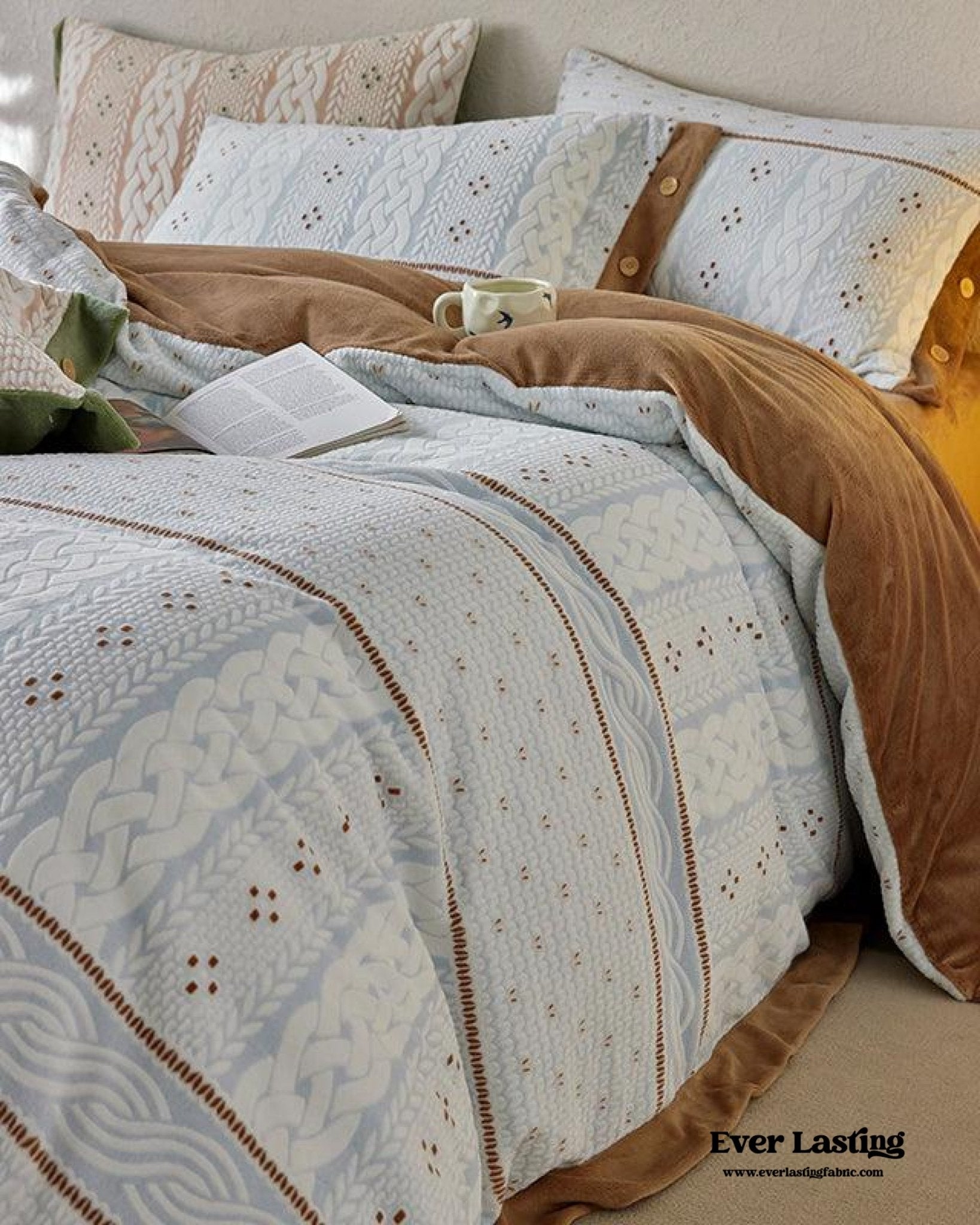 Cottage Braided Button Velvet Bedding Set / Cream - Ever Lasting