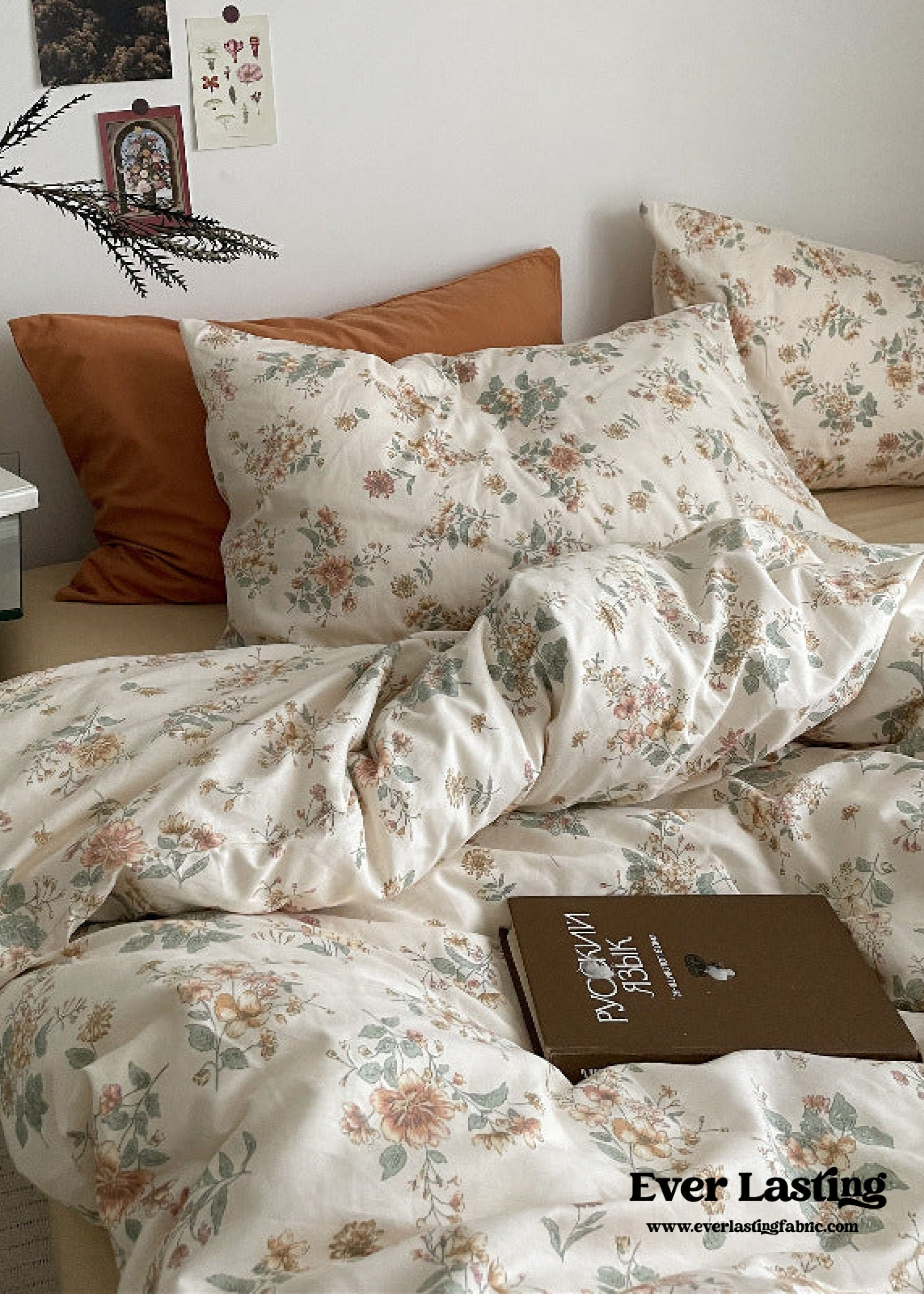 Cottage Floral Bedding Set / Orange Beige