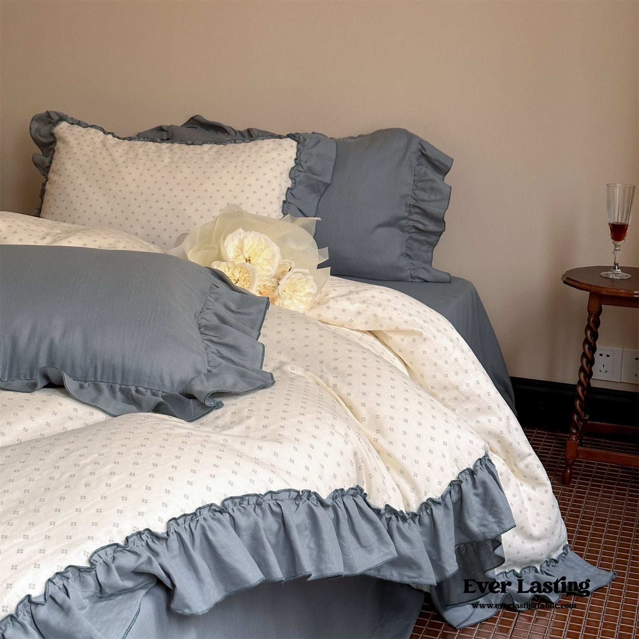 Cottage Inspired Ruffle Bedding Set / Ash Blue - Ever Lasting