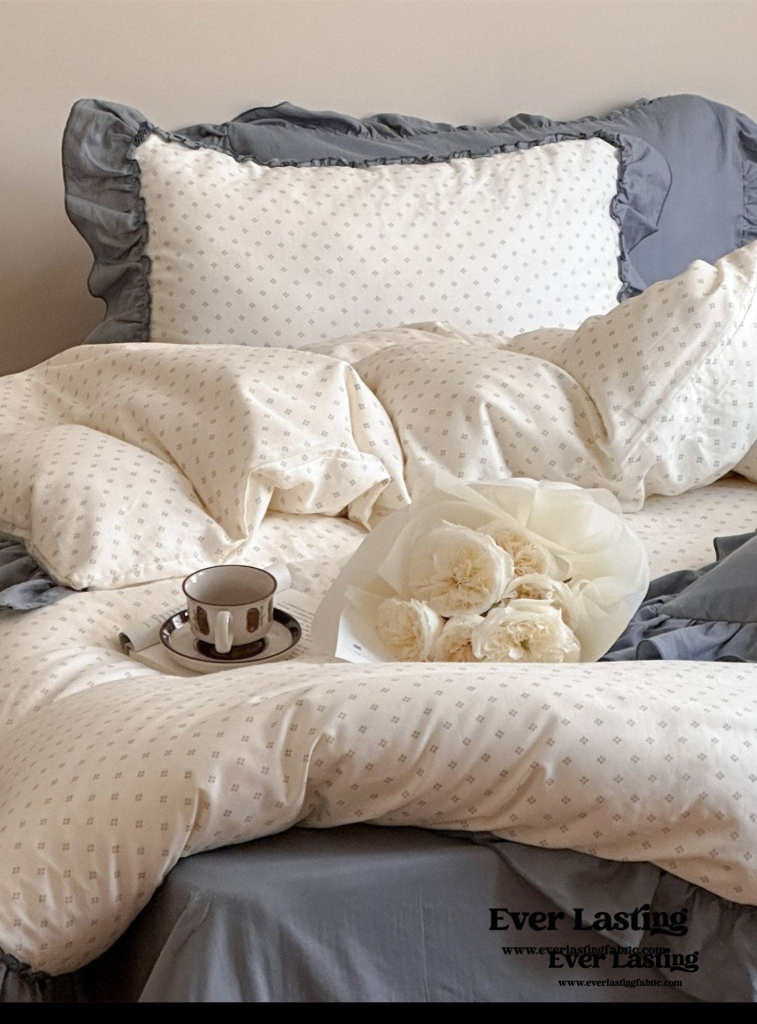 Cottage Inspired Ruffle Bedding Set / Brown - Ever Lasting