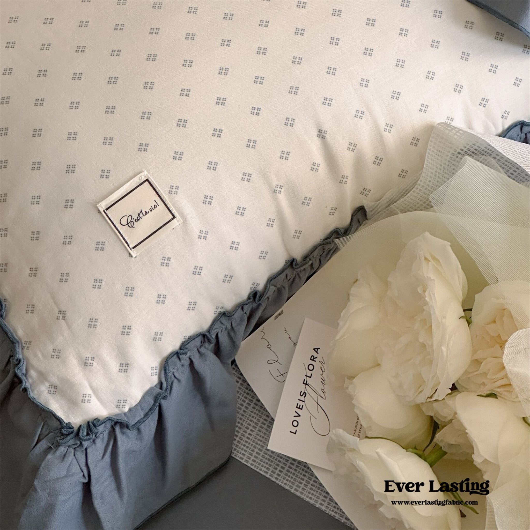 Cottage Inspired Ruffle Bedding Set / Soft Blue - Ever Lasting