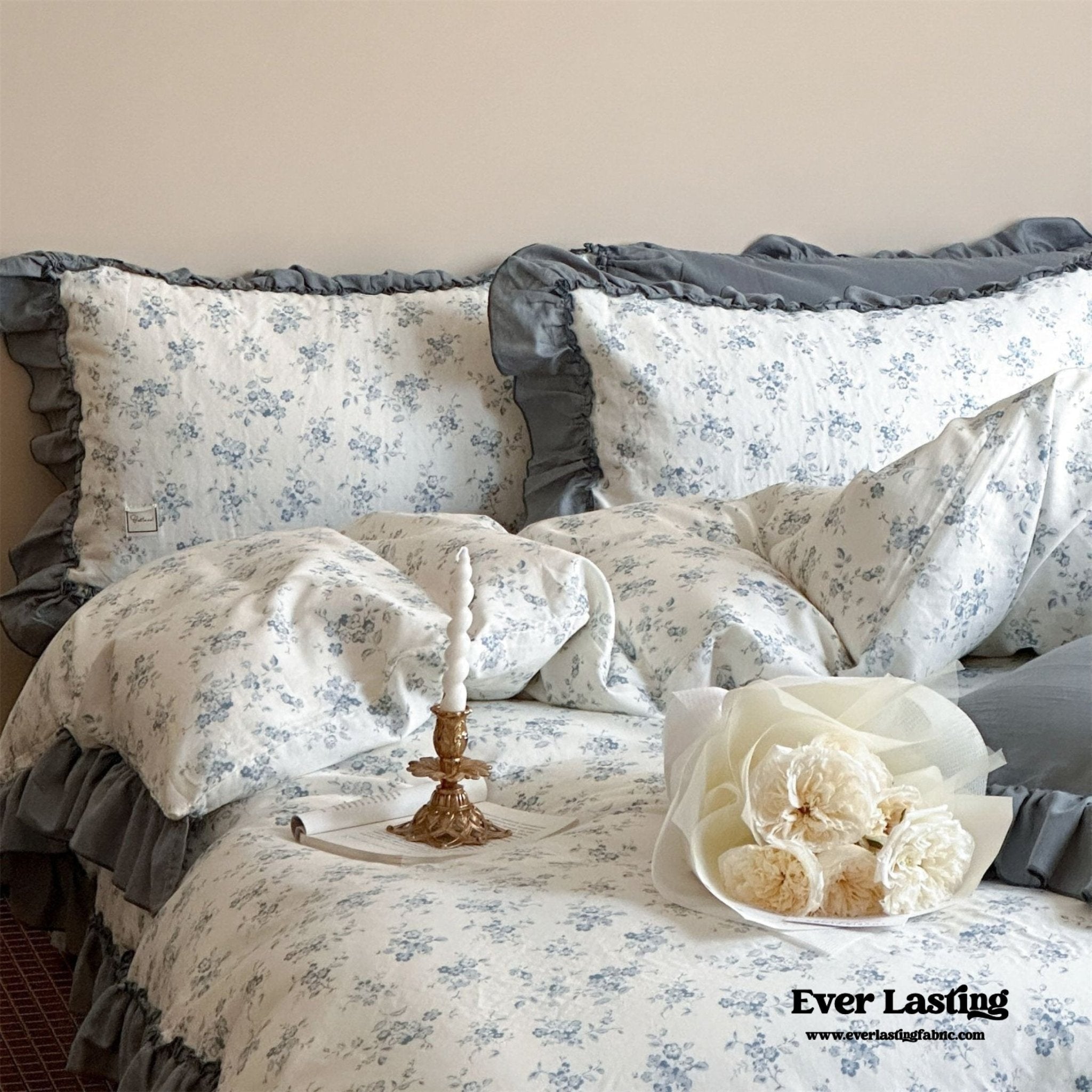 Cottage Inspired Ruffle Bedding Set / Soft Brown - Ever Lasting