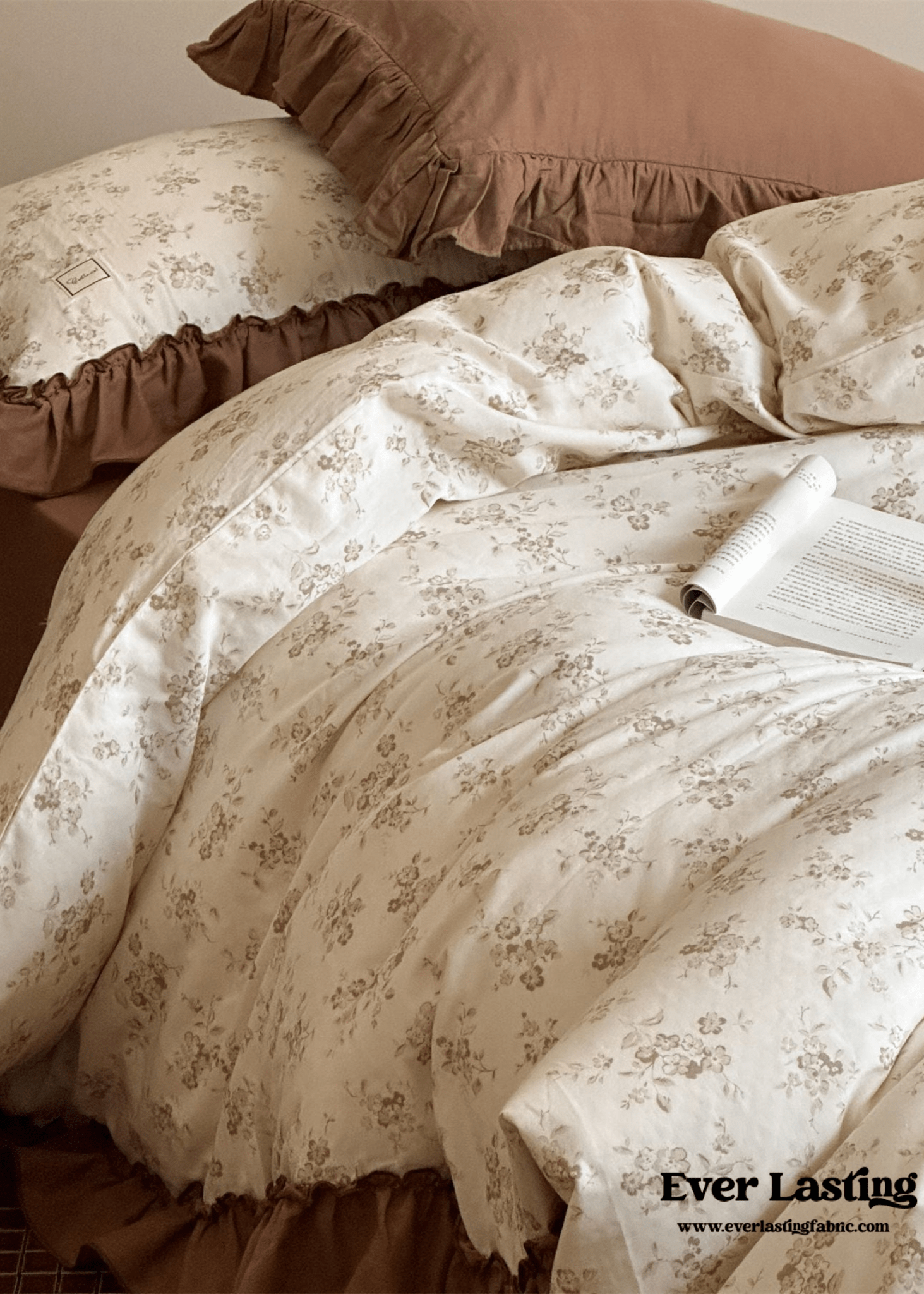 Cottage Inspired Ruffle Bedding Set / Soft Brown - Ever Lasting