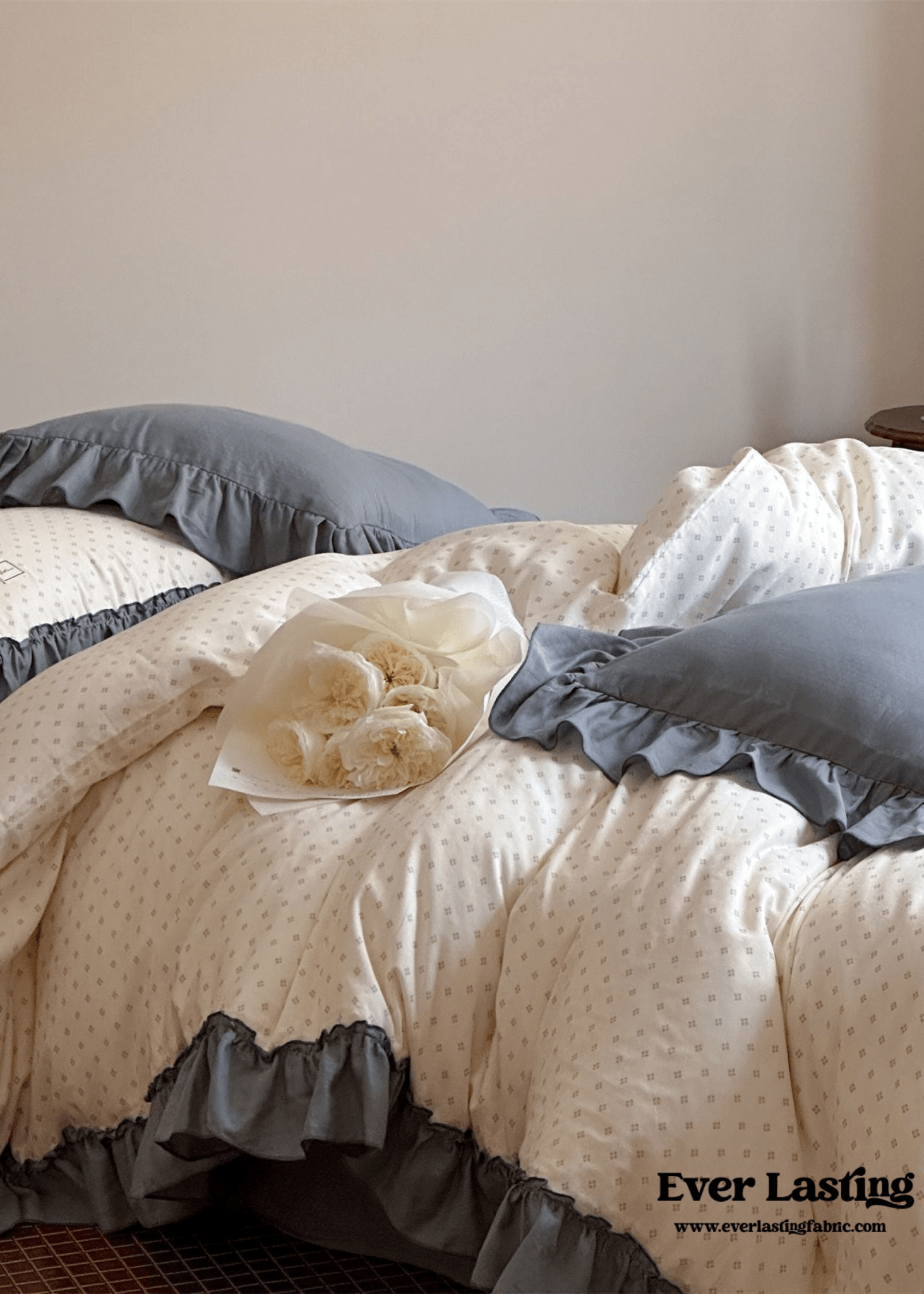 Cottage Inspired Ruffle Bedding Set / Soft Brown - Ever Lasting