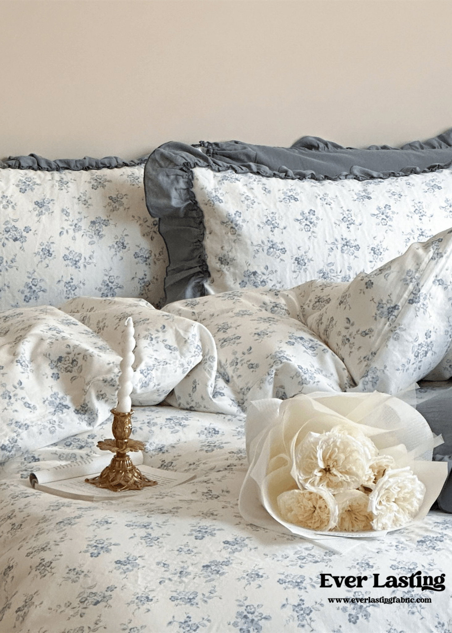 Cottage Inspired Ruffle Bedding Set / Soft Brown - Ever Lasting