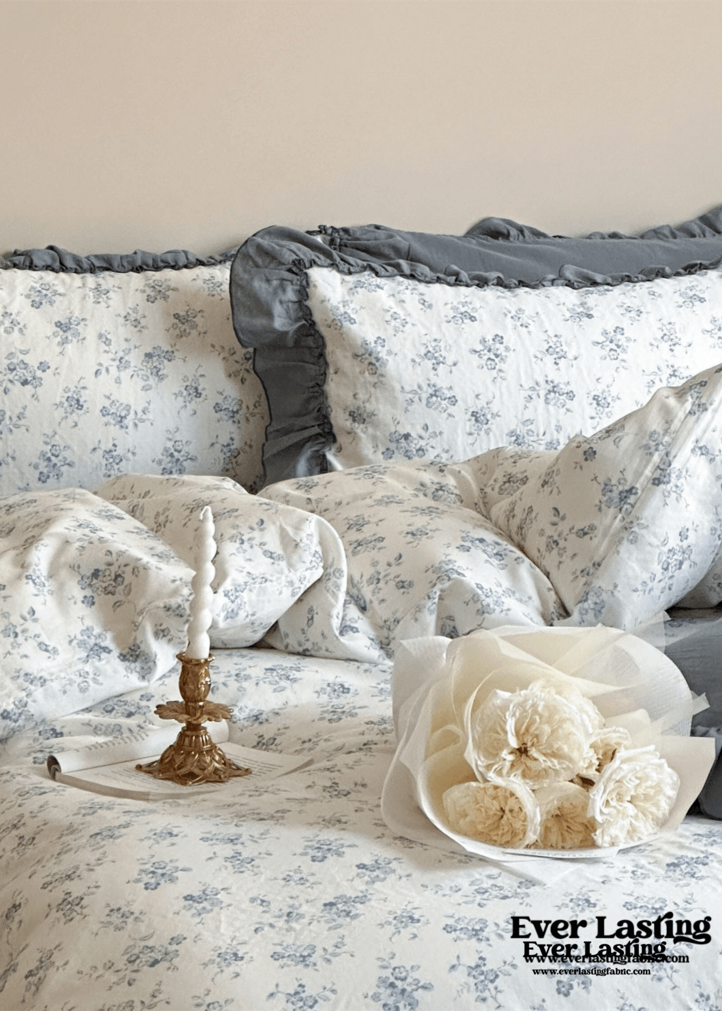 Cottage Inspired Ruffle Bedding Set / Soft Brown - Ever Lasting