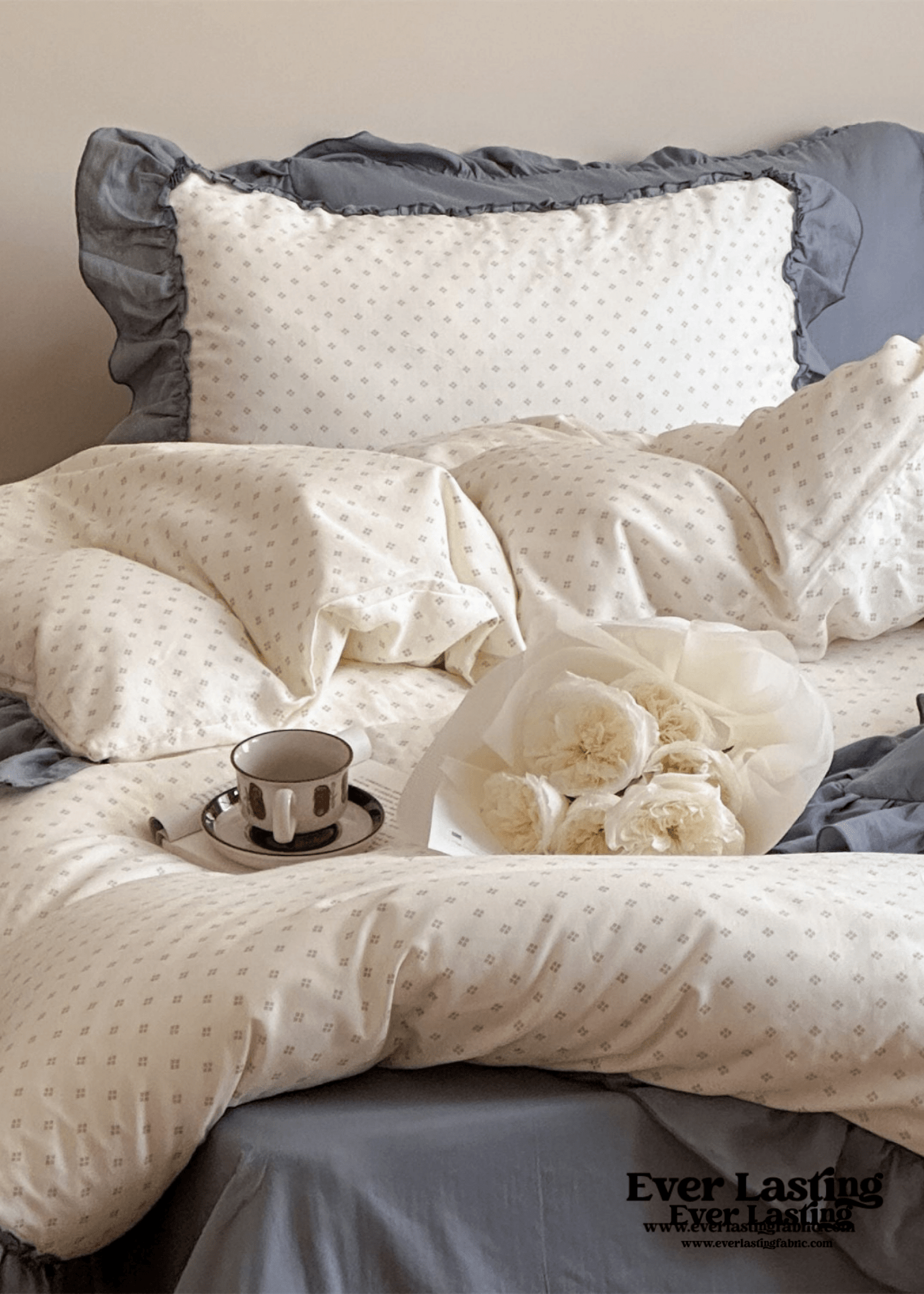 Cottage Inspired Ruffle Bedding Set / Soft Brown - Ever Lasting