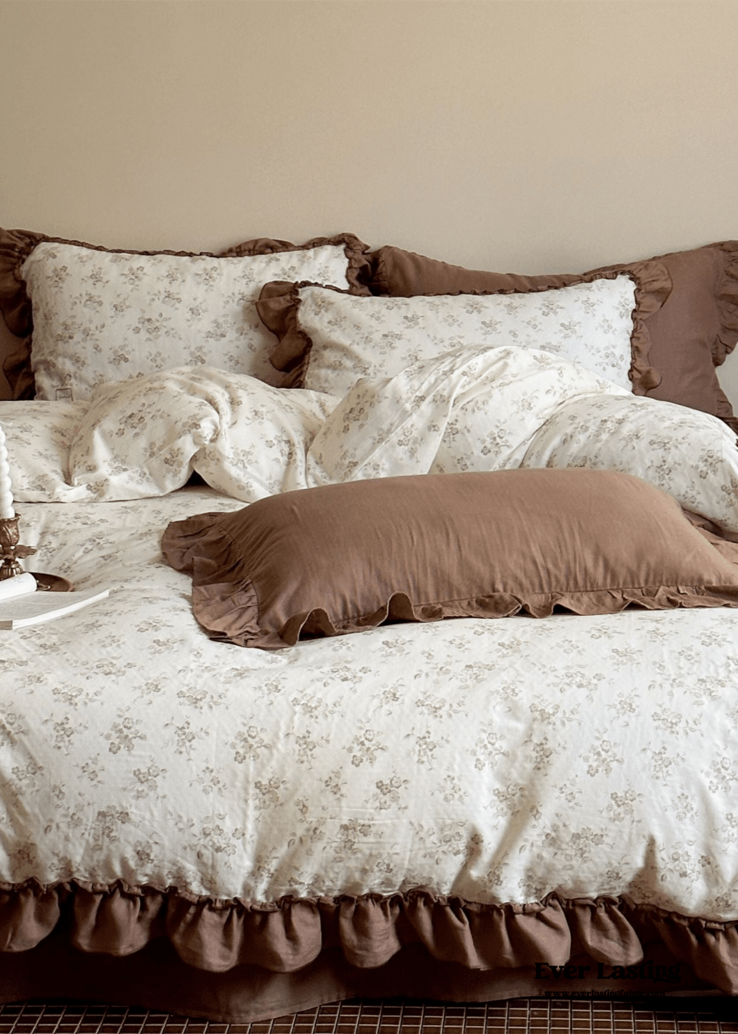 Cottage Inspired Ruffle Bedding Set / Soft Brown - Ever Lasting