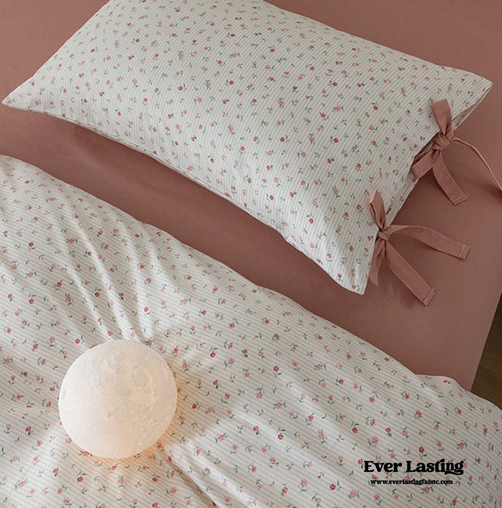 Cottage Ribbon Bow Tie Floral Bedding Set / Rust Pink - Ever Lasting