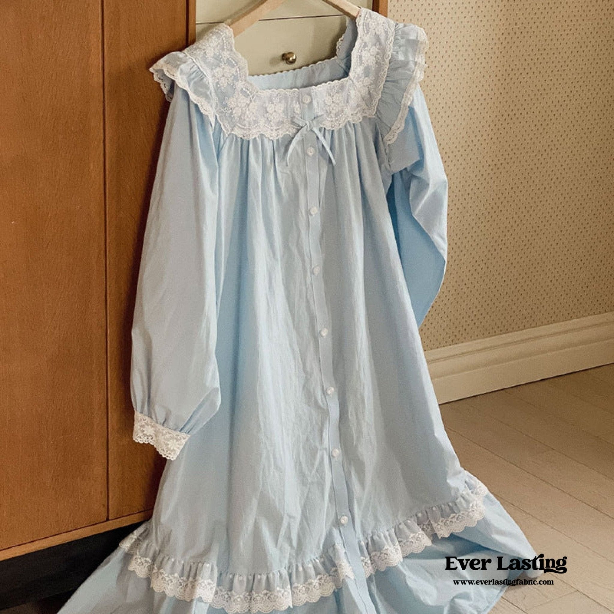 Cottage Ruffle Lace Nightgown Dress / Blue - Ever Lasting