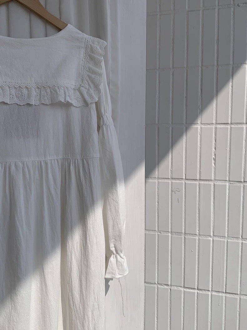 - Ever Lasting - Cottage Ruffle Lace Nightgown Dress / White - Pajama - Ever Lasting