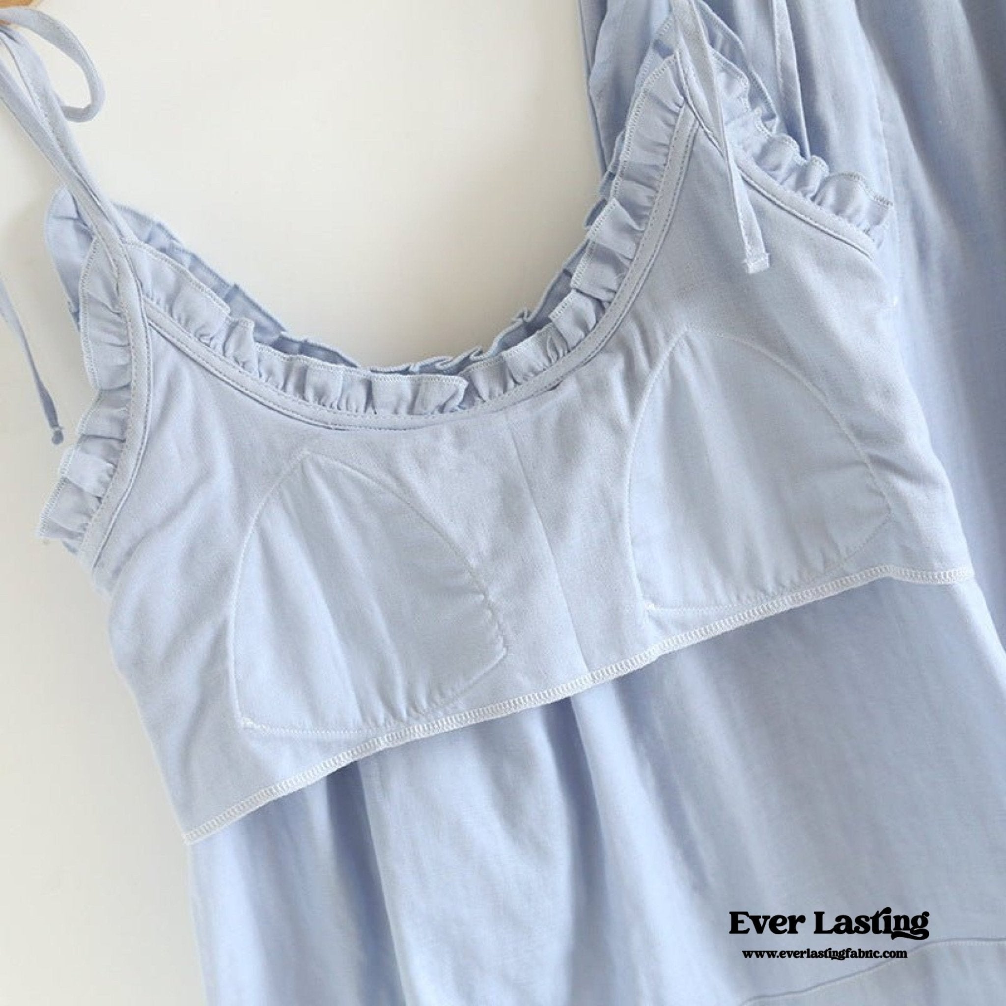 Cotton Gauze Lounge Dress with Built - In Bra – Adjustable Strap Nightgown / Blue - Ever Lasting