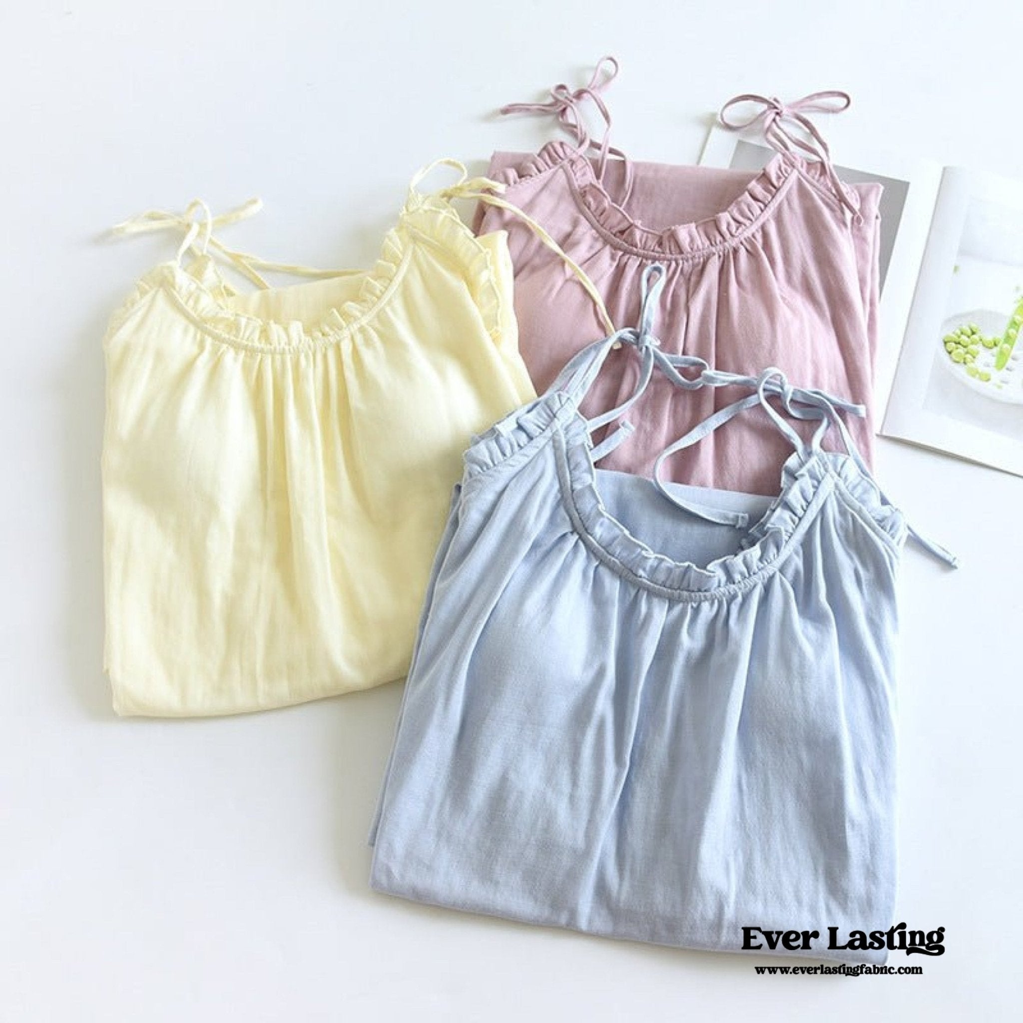 Cotton Gauze Lounge Dress with Built - In Bra – Adjustable Strap Nightgown / Blue - Ever Lasting