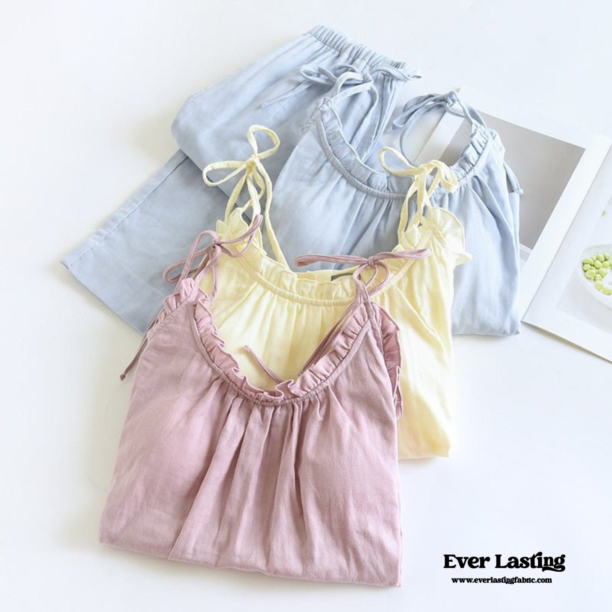 Cotton Gauze Lounge Dress with Built - In Bra – Adjustable Strap Nightgown / Blue - Ever Lasting