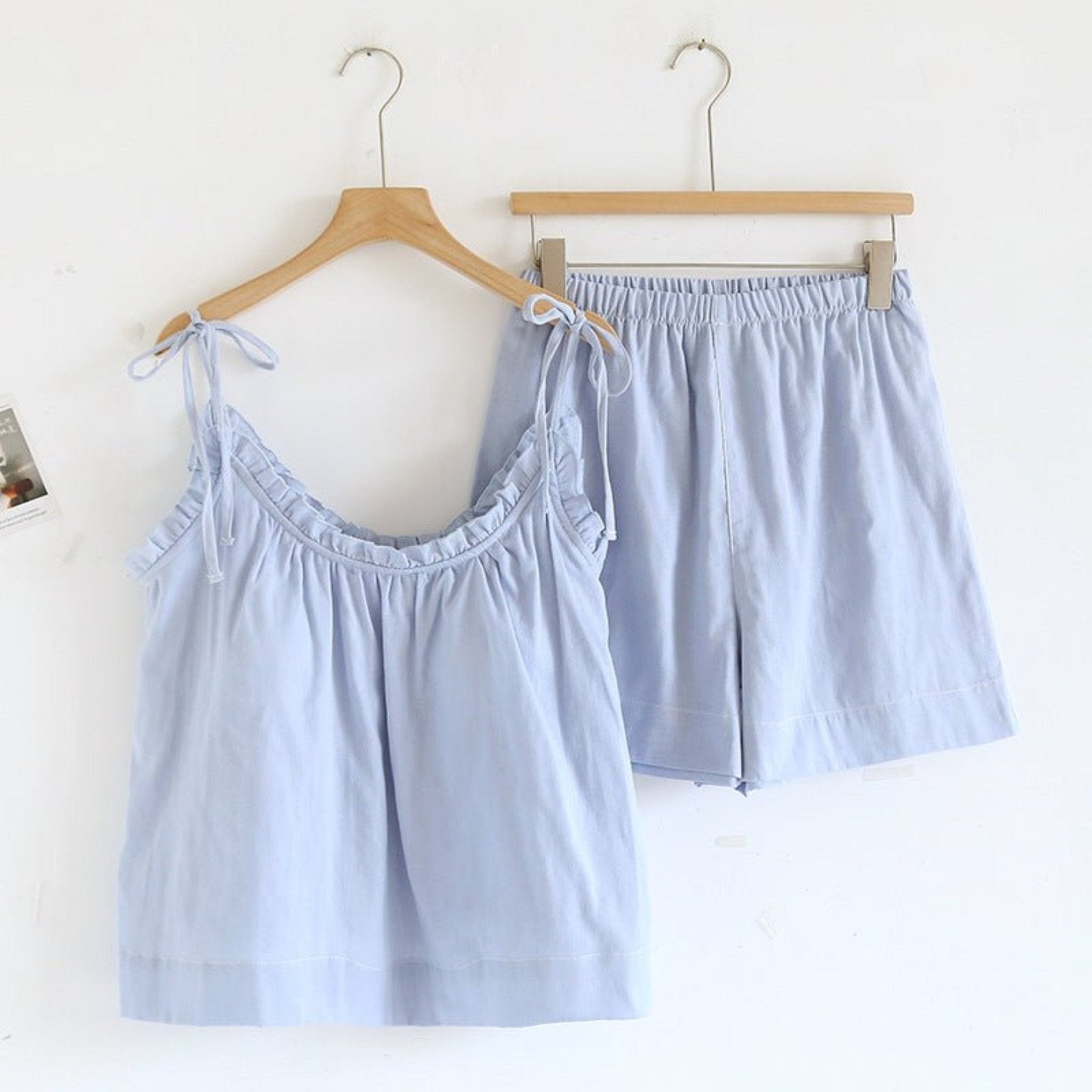 Cotton Gauze Lounge Dress with Built - In Bra – Adjustable Strap Nightgown / Blue - Ever Lasting