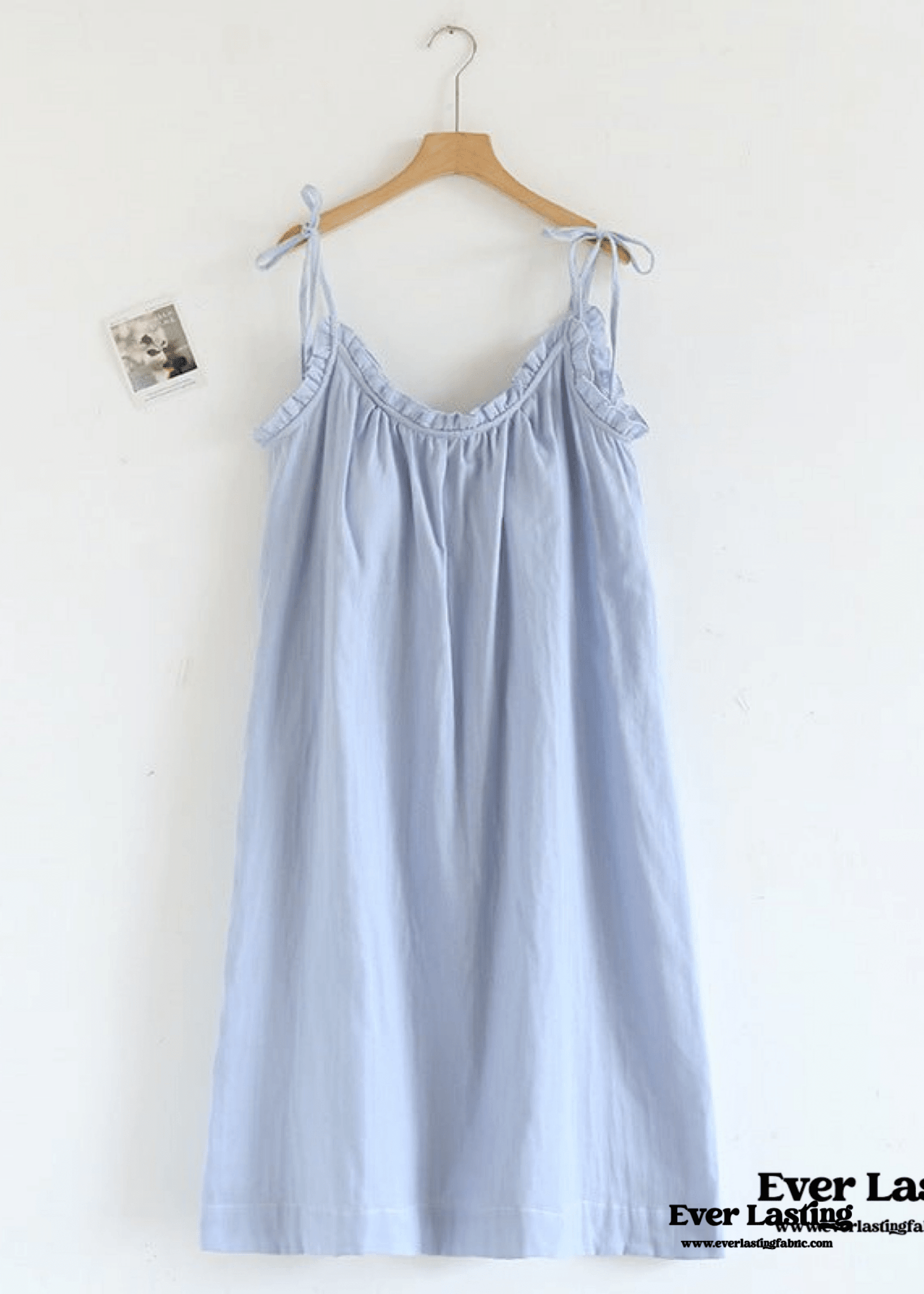 Cotton Gauze Lounge Dress with Built - In Bra – Adjustable Strap Nightgown / Blue - Ever Lasting