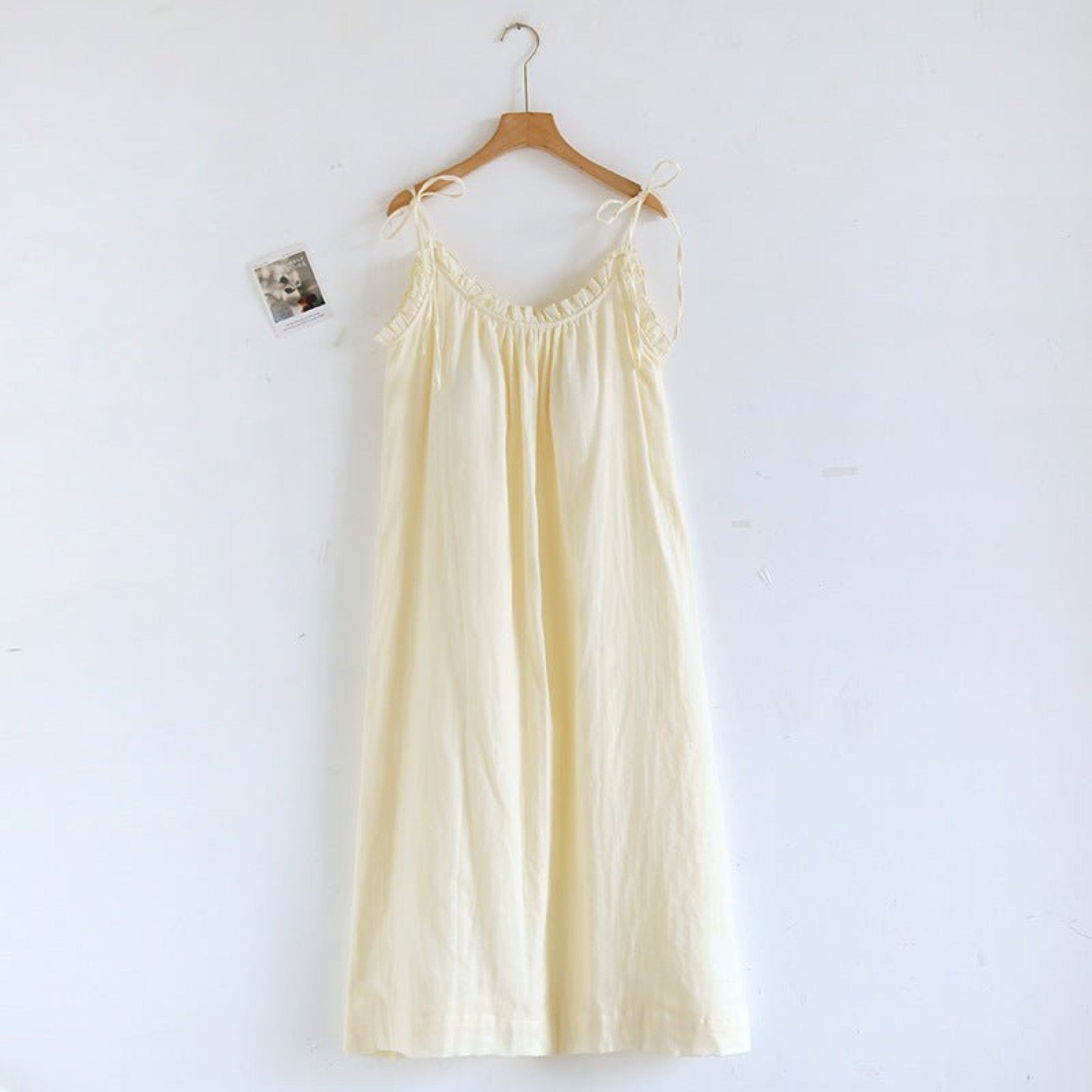 Cotton Gauze Lounge Dress with Built - In Bra – Adjustable Strap Nightgown / Yellow - Ever Lasting