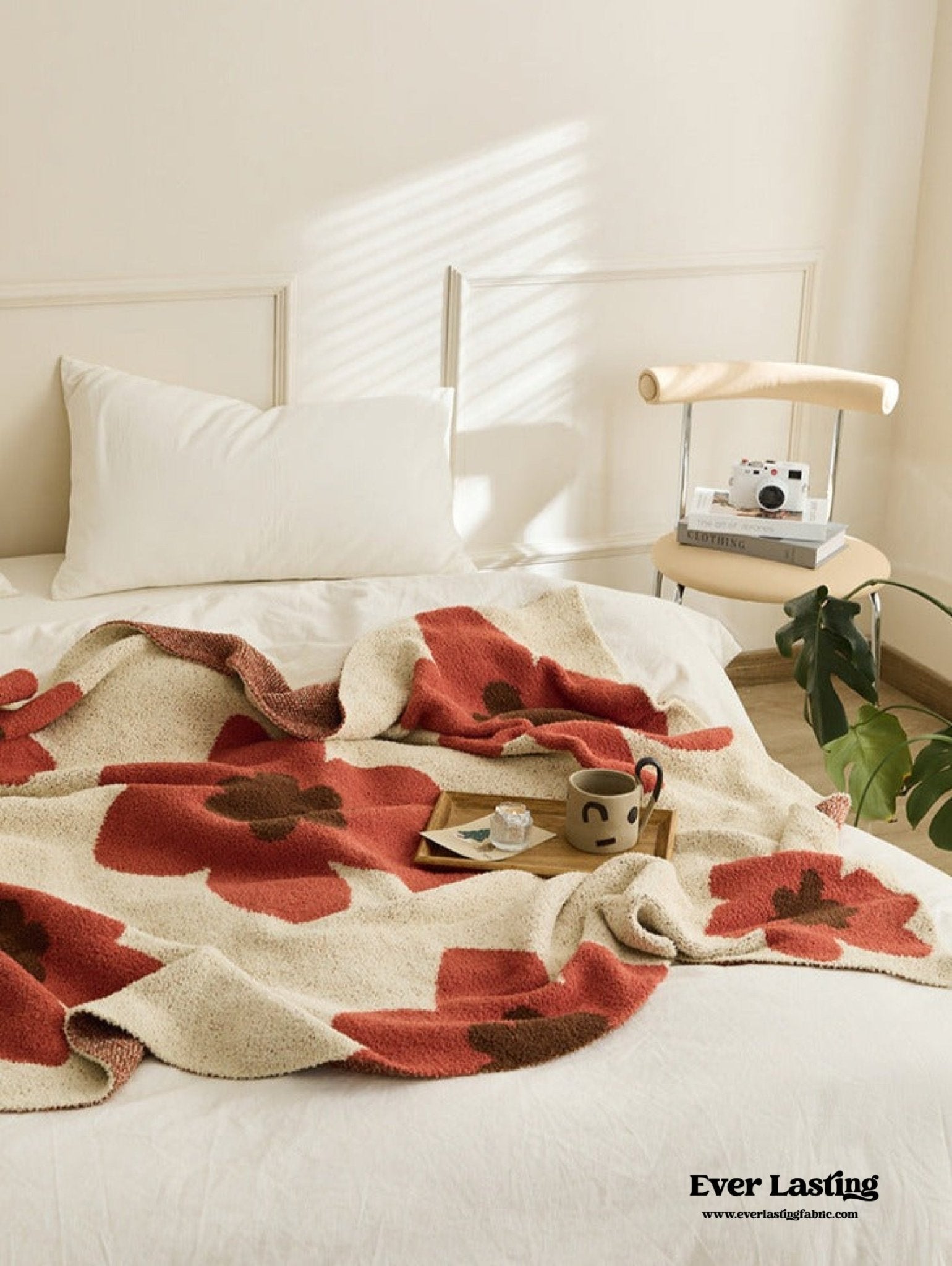 Cozy Earth Tone Floral Blanket / Gray + Beige - Ever Lasting