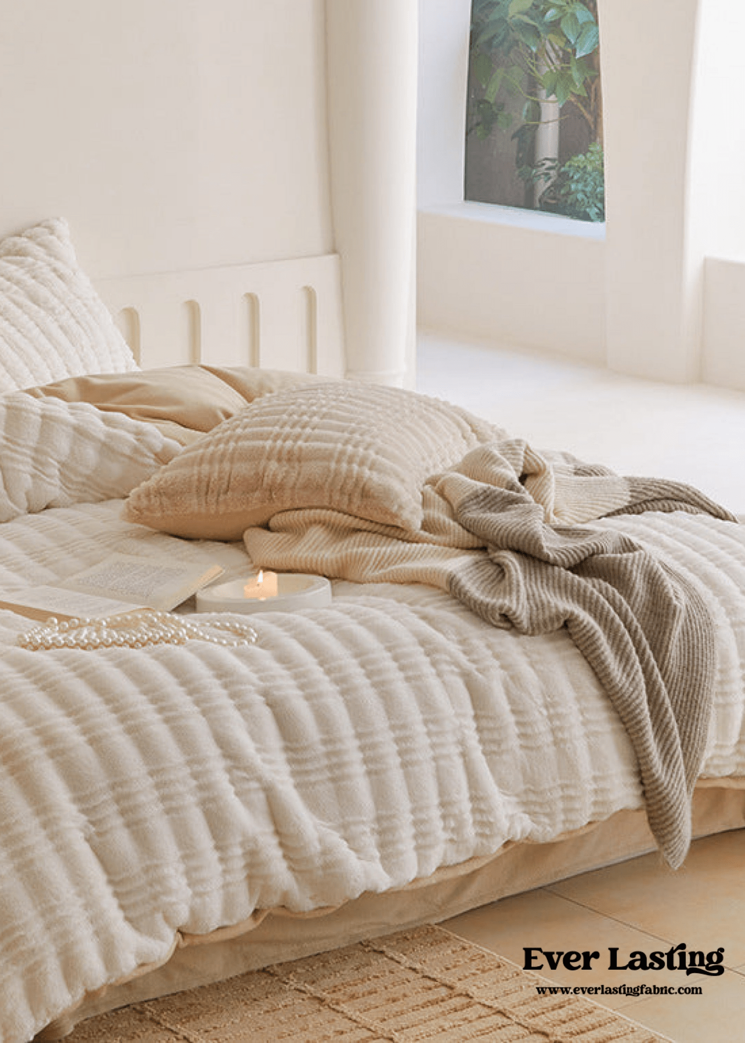 - Ever Lasting - Cozy Earth Tone Milk Velvet Bedding Set / White - Bedding Set - Ever Lasting