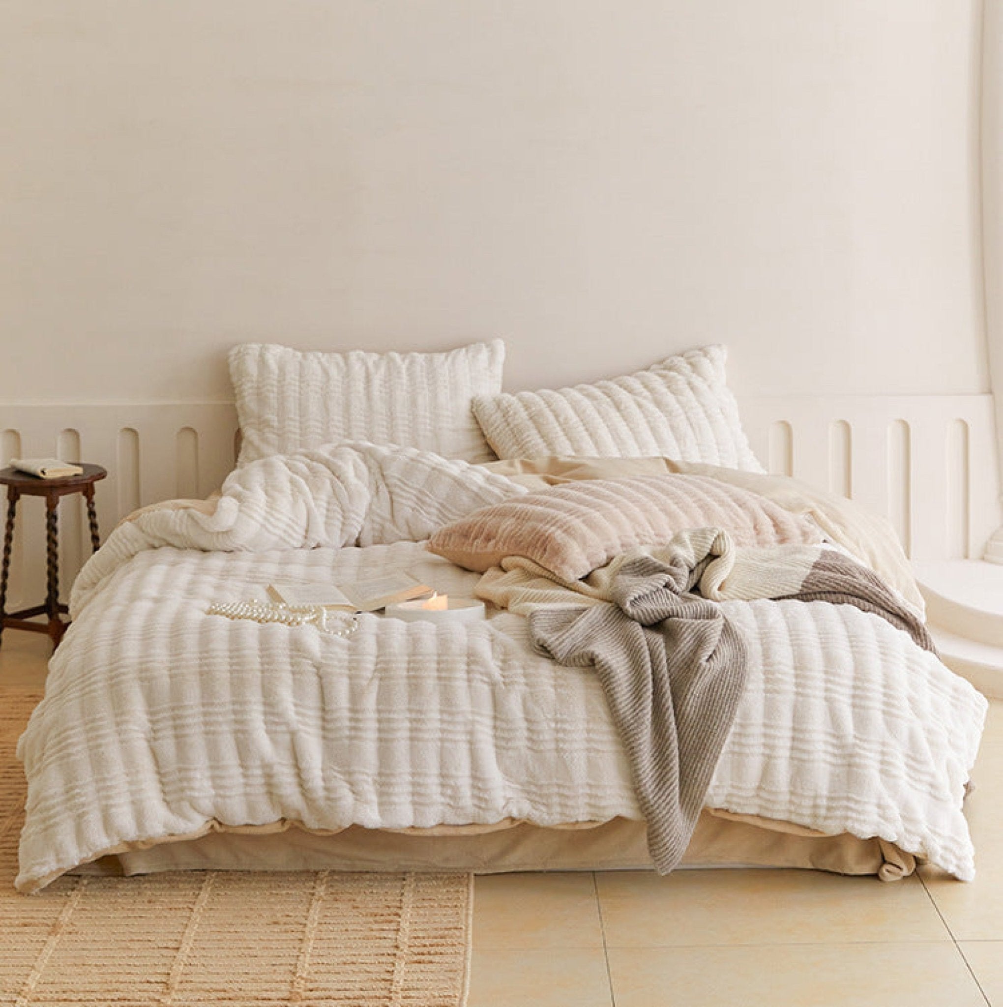 - Ever Lasting - Cozy Earth Tone Milk Velvet Bedding Set / White - Bedding Set - Ever Lasting