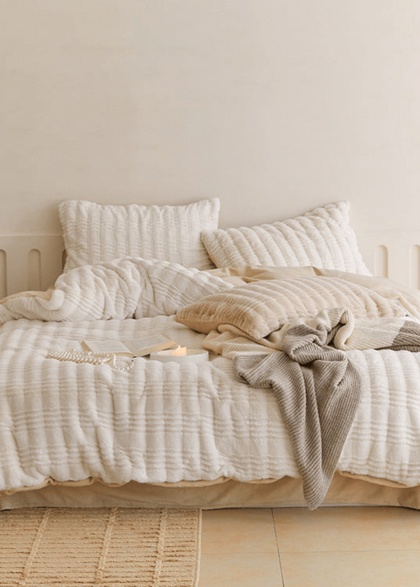 - Ever Lasting - Cozy Earth Tone Milk Velvet Bedding Set / White - Bedding Set - Ever Lasting