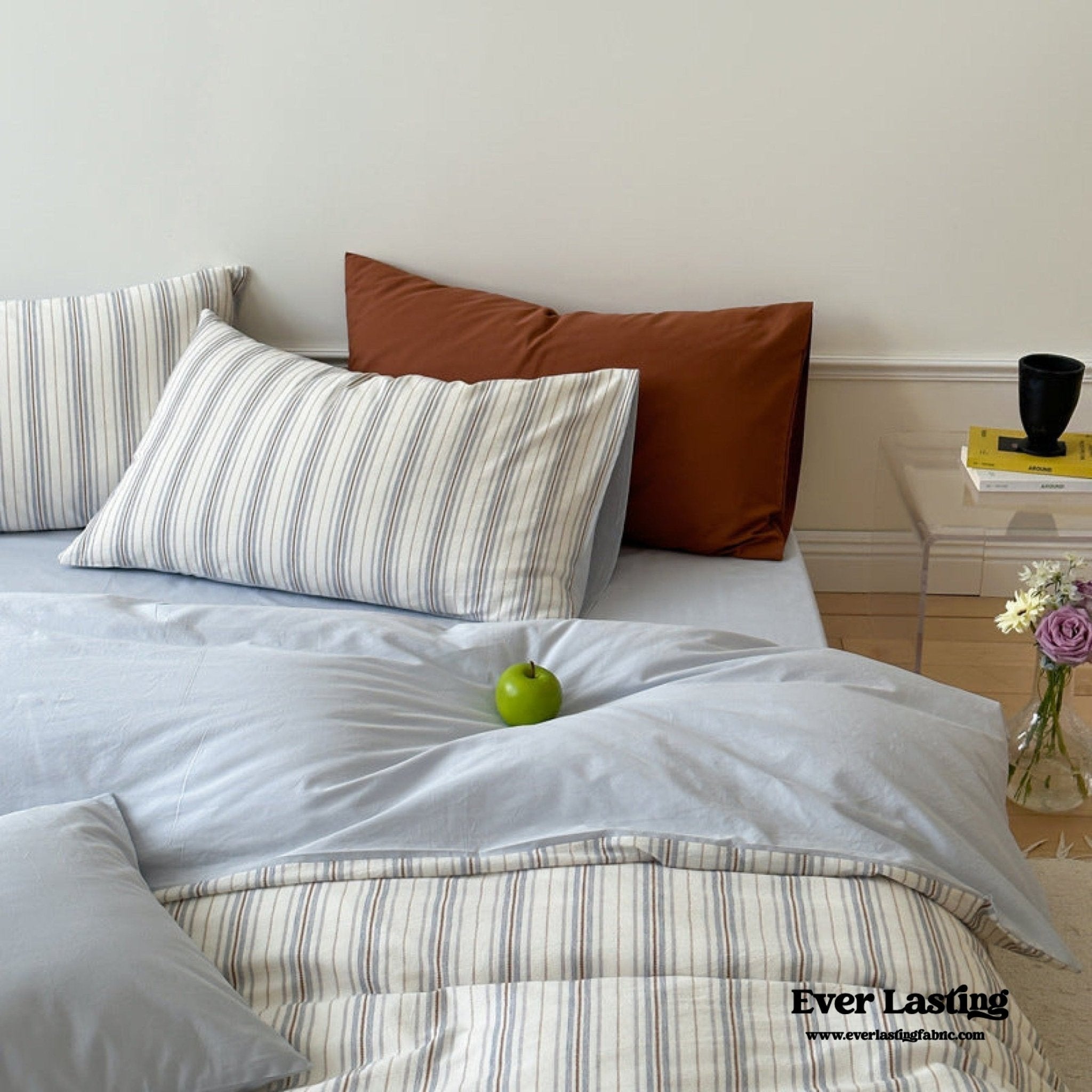 Cozy Pastel Striped Washed Cotton Duvet Cover / Blue - Ever Lasting