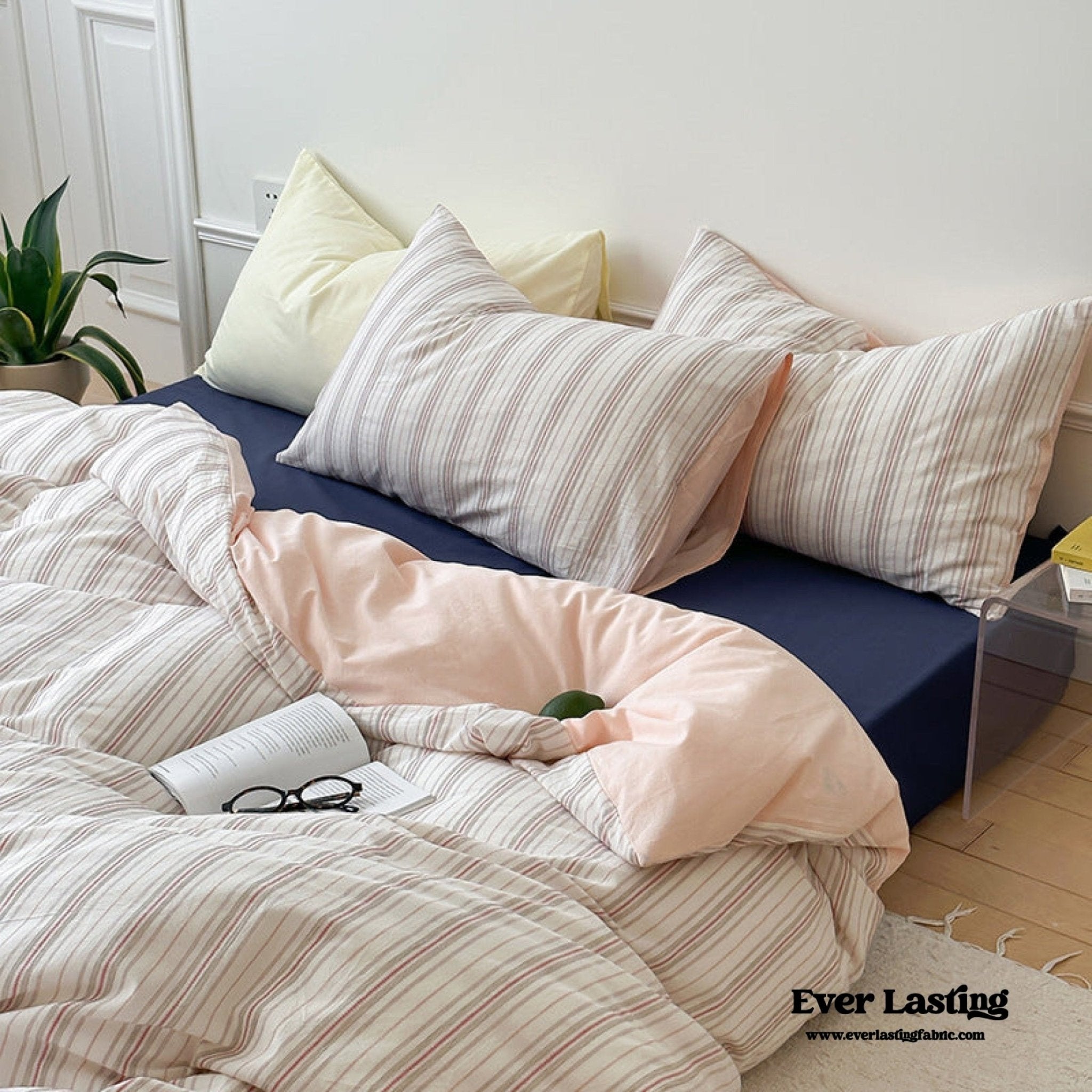 Cozy Pastel Striped Washed Cotton Pillowcases / Blue - Ever Lasting