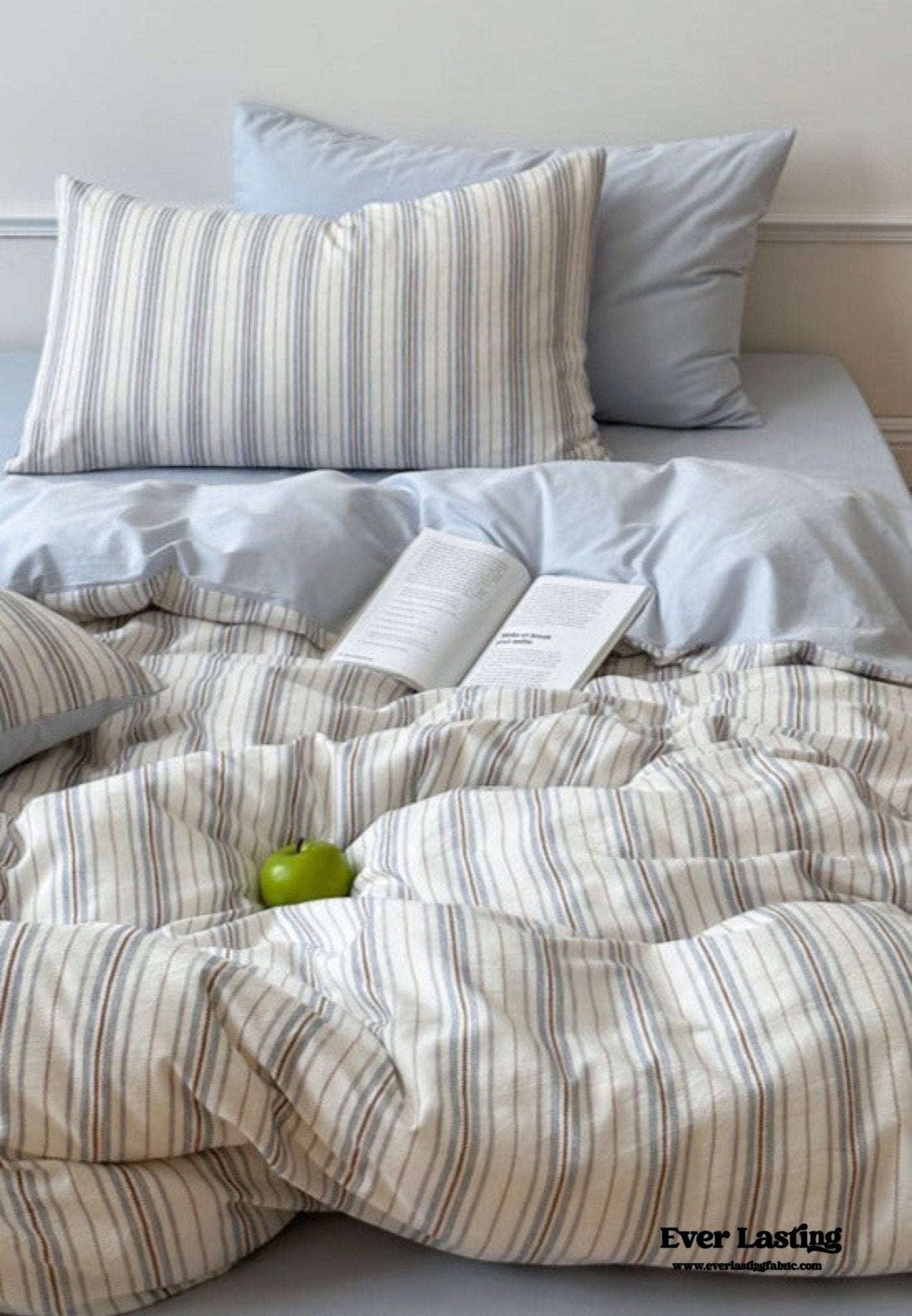 Cozy Pastel Striped Washed Cotton Pillowcases / Blue - Ever Lasting